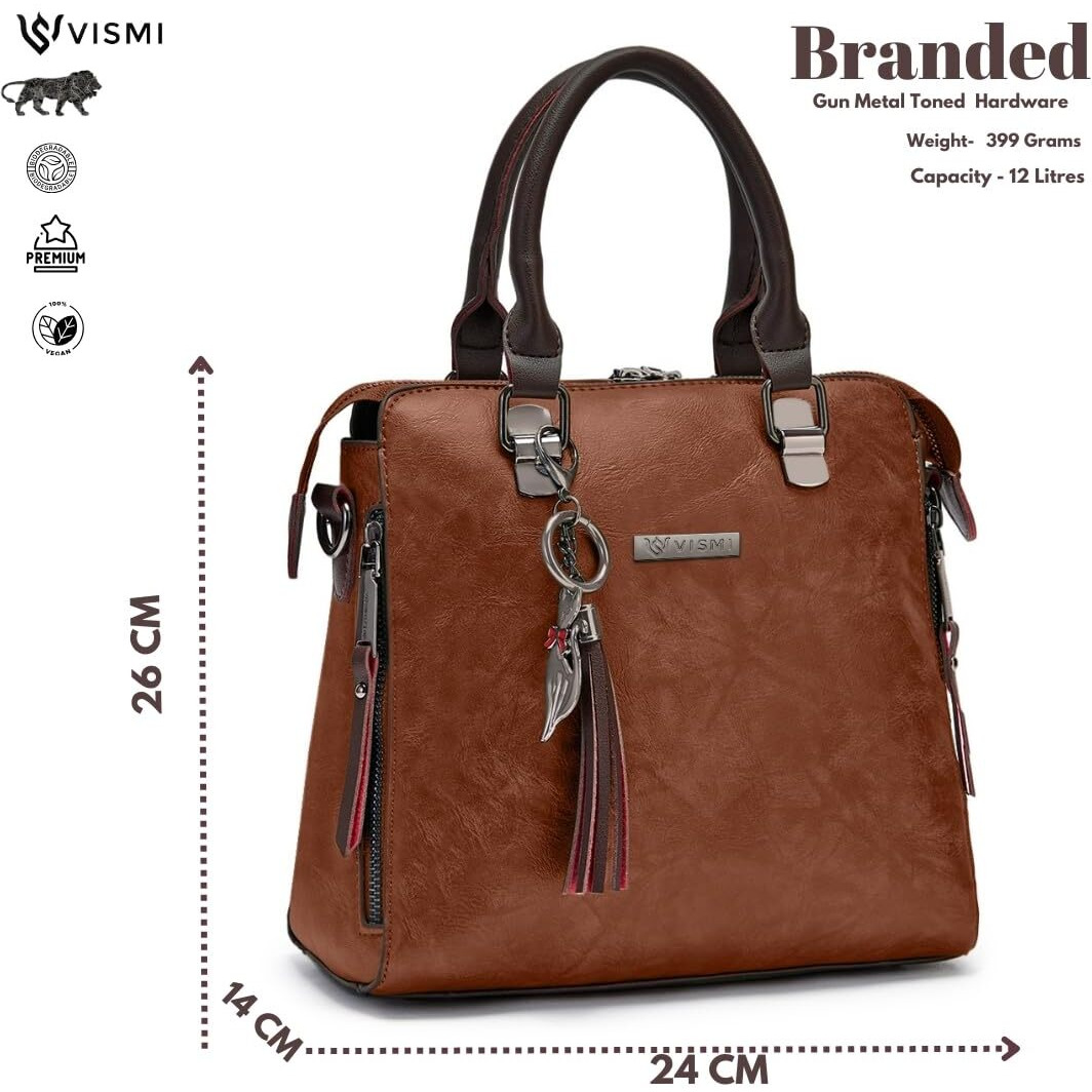 VISMIINTREND Leather Sling Handbag Top Handle Structured Satchel Bags for Women | Side Shoulder Ladies Purse with Belt | Birthday Gift for Wife | Rakhi Gifts for Sisters
