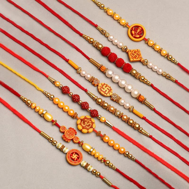 The Purple Tree Beautiful combo of 10 Rakhis For Brother with Roli Chawal and Card (set of 10) Rakhi for bhai, Rakshabandhan Gift for brother, Ganesha Rakhi Threads, Om Rakhi set, Rakhi Gift