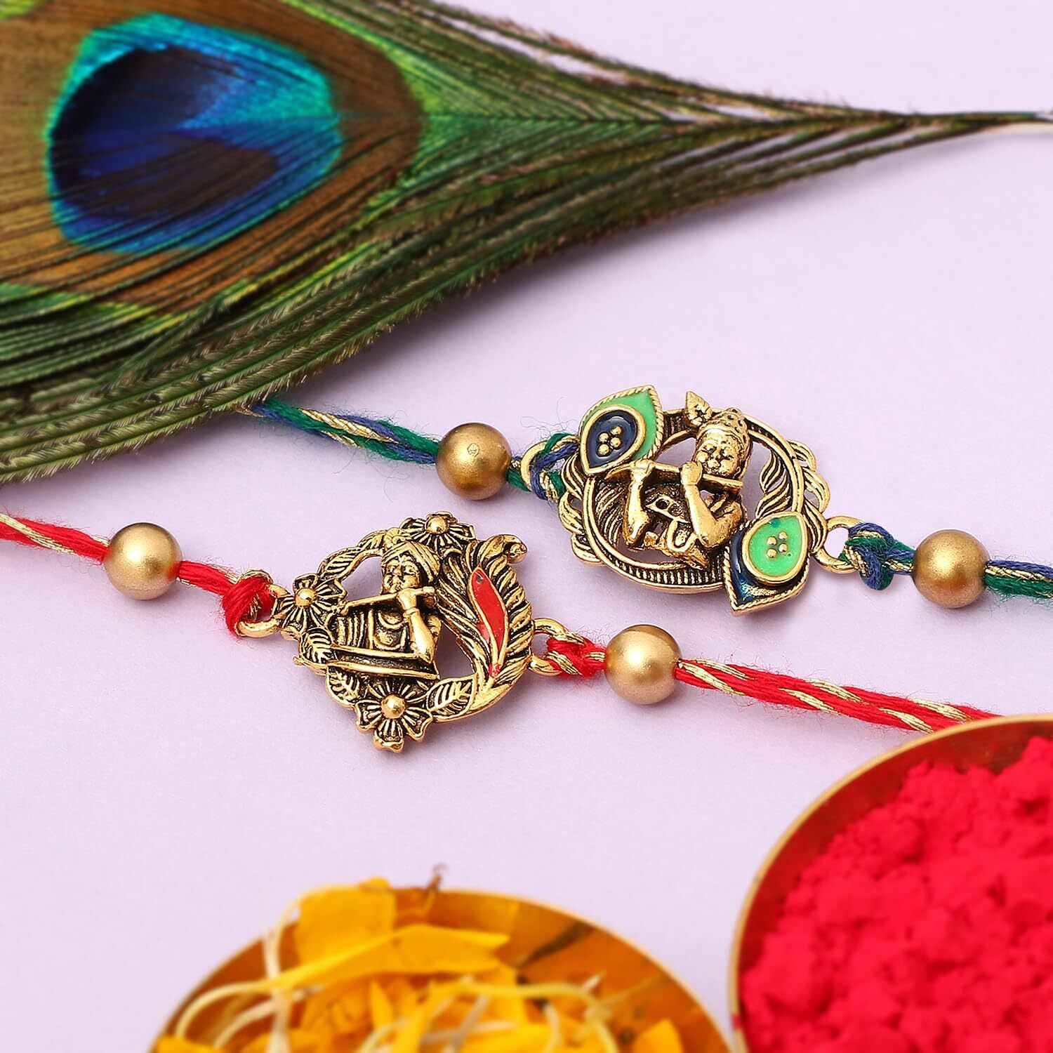 The Purple Tree Krishna Rakhi Set For Brother with Roli Chawal and Card (pack of 2) Rakhi for bhai, Rakshabandhan Gift for brother, Rakhi Thread, Rakhi set, Kanha Rakhi, Rakhi Gift