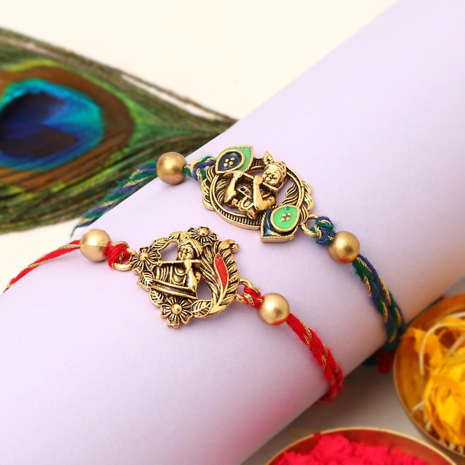 The Purple Tree Krishna Rakhi Set For Brother with Roli Chawal and Card (pack of 2) Rakhi for bhai, Rakshabandhan Gift for brother, Rakhi Thread, Rakhi set, Kanha Rakhi, Rakhi Gift