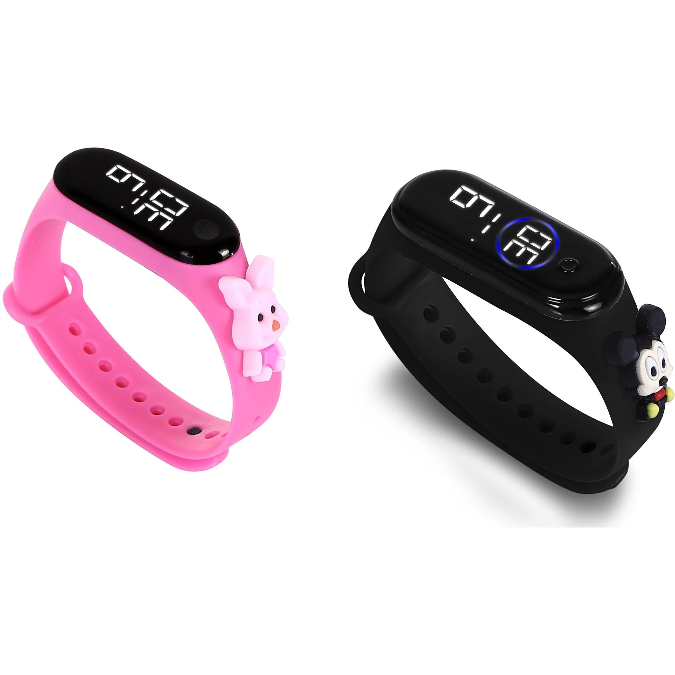 ZOVUTA Digital Dial Waterproof Stylish and Fashionable Wearable Smart Wrist Watch/LED Band for Kids/Rakhi/Colorful 3D Cartoon Character for Boys and Girls Combo (Baby Pink & Black)