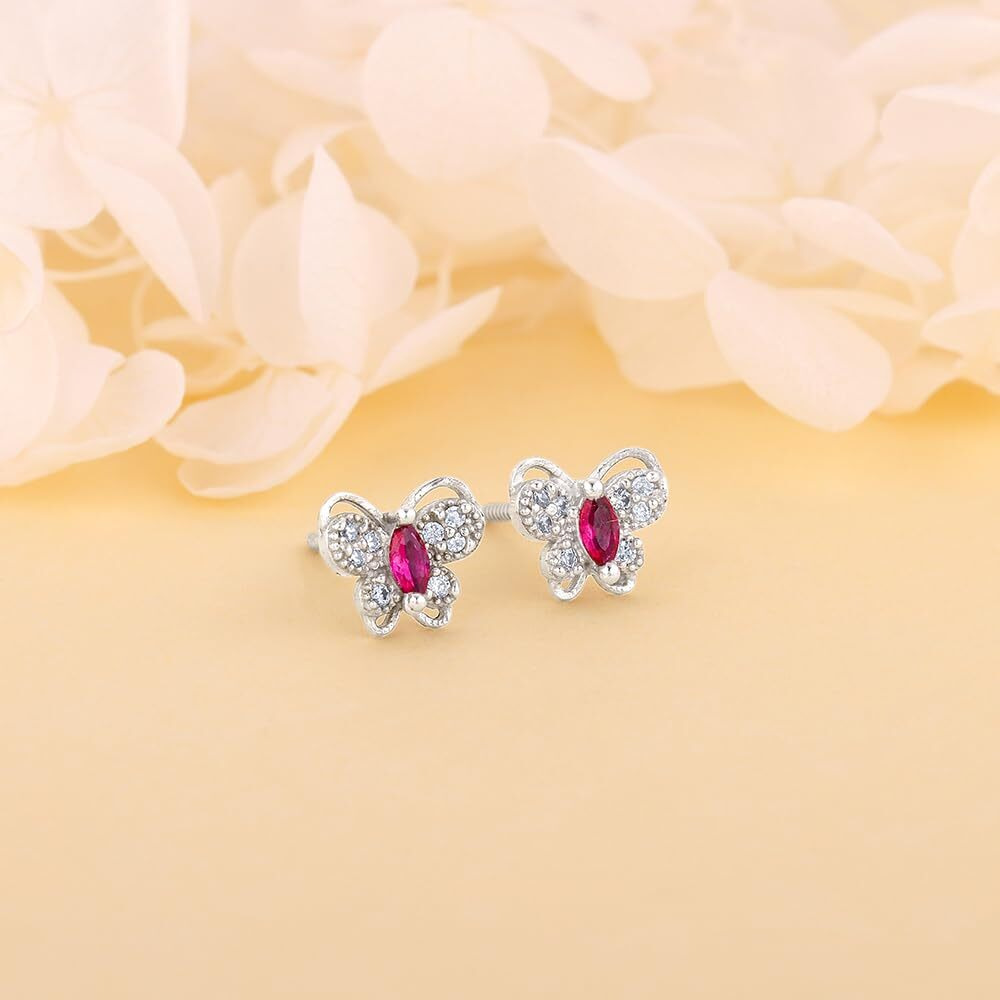 GIVA 925 Silver Pop Pink Studded Butterfly Studs | Rakhi Rakshabandhan Gift for Sister Bhabhi, Gifts for Women & Girls | With Certificate of Authenticity and 925 Stamp | 6 Month Warranty*