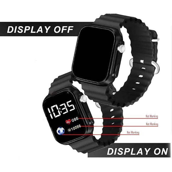 ZOVUTA Digital Dial Waterproof Smart Design LED Display Kids Watch for Boys & Girls, Men and Women, Birthday Gift, Rakhi Gift (Age 4-15 Years) (Ultra Black) - Pack of 1