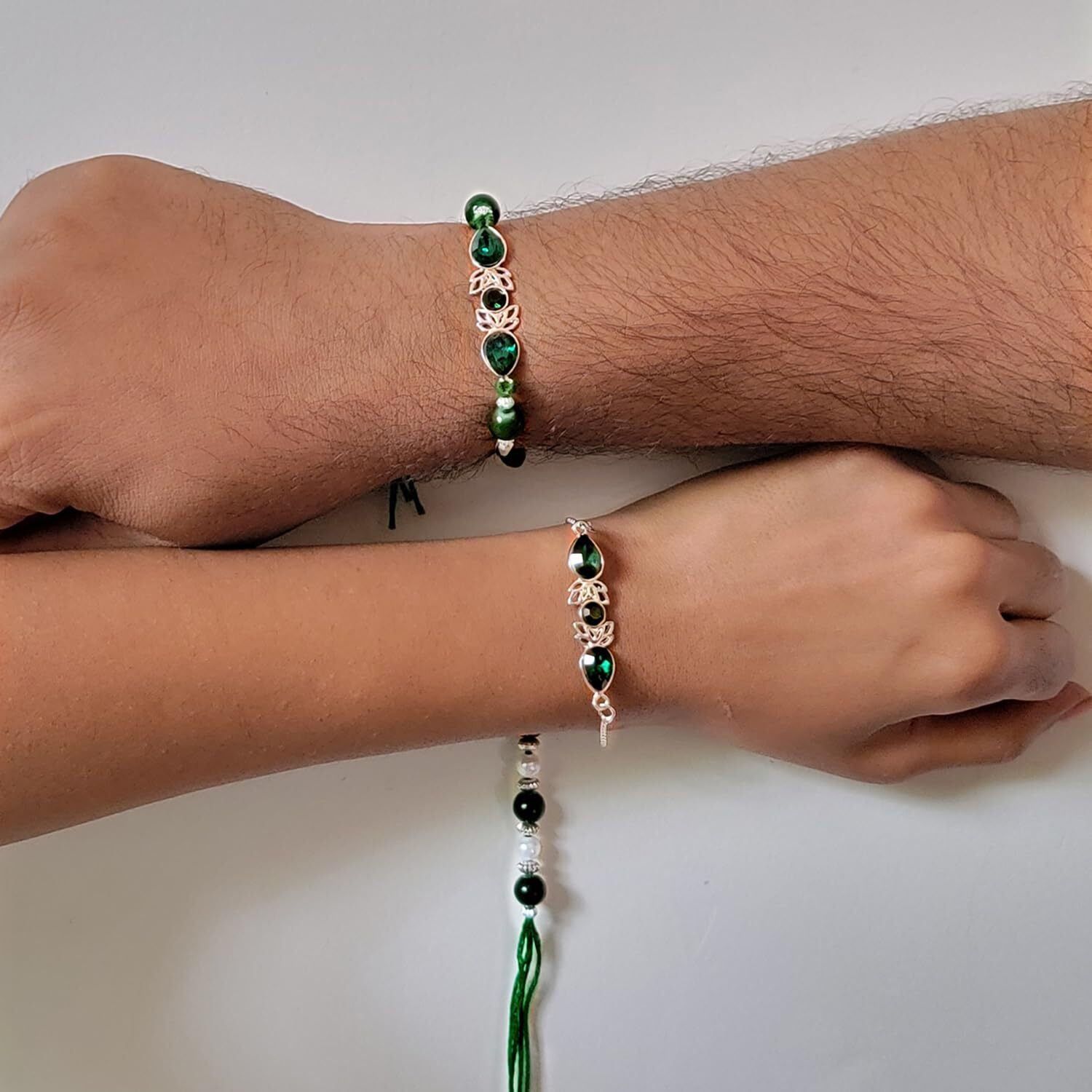 Mahi Green Crystal Lumba and Brother Rakhi Combo for Bhai and Bhabhi (RCOL1105523RGre)