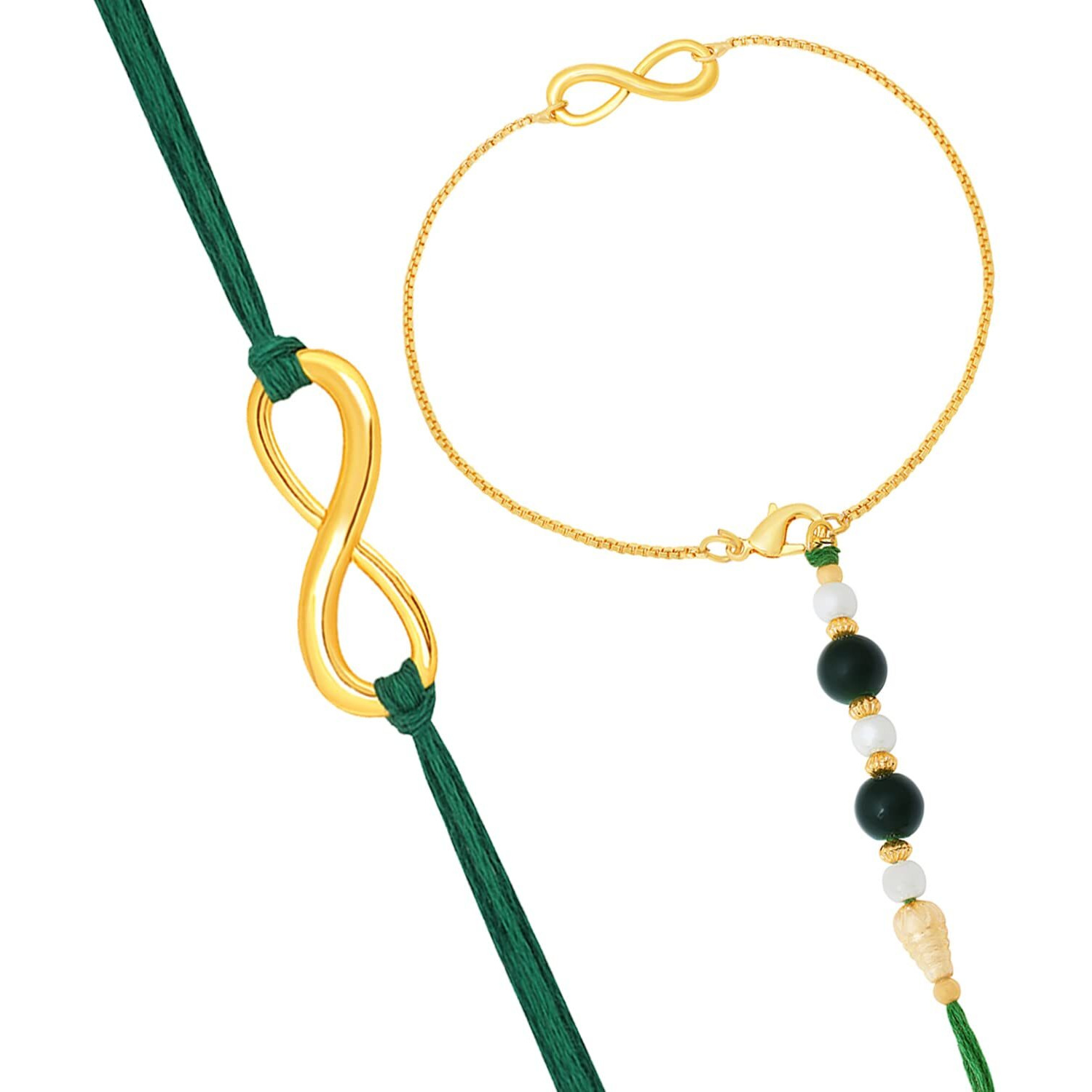 Mahi Gold Plated Infinite Shape Rakhi Combo for Bhaiya and Bhabhi (RCOL1105339M)