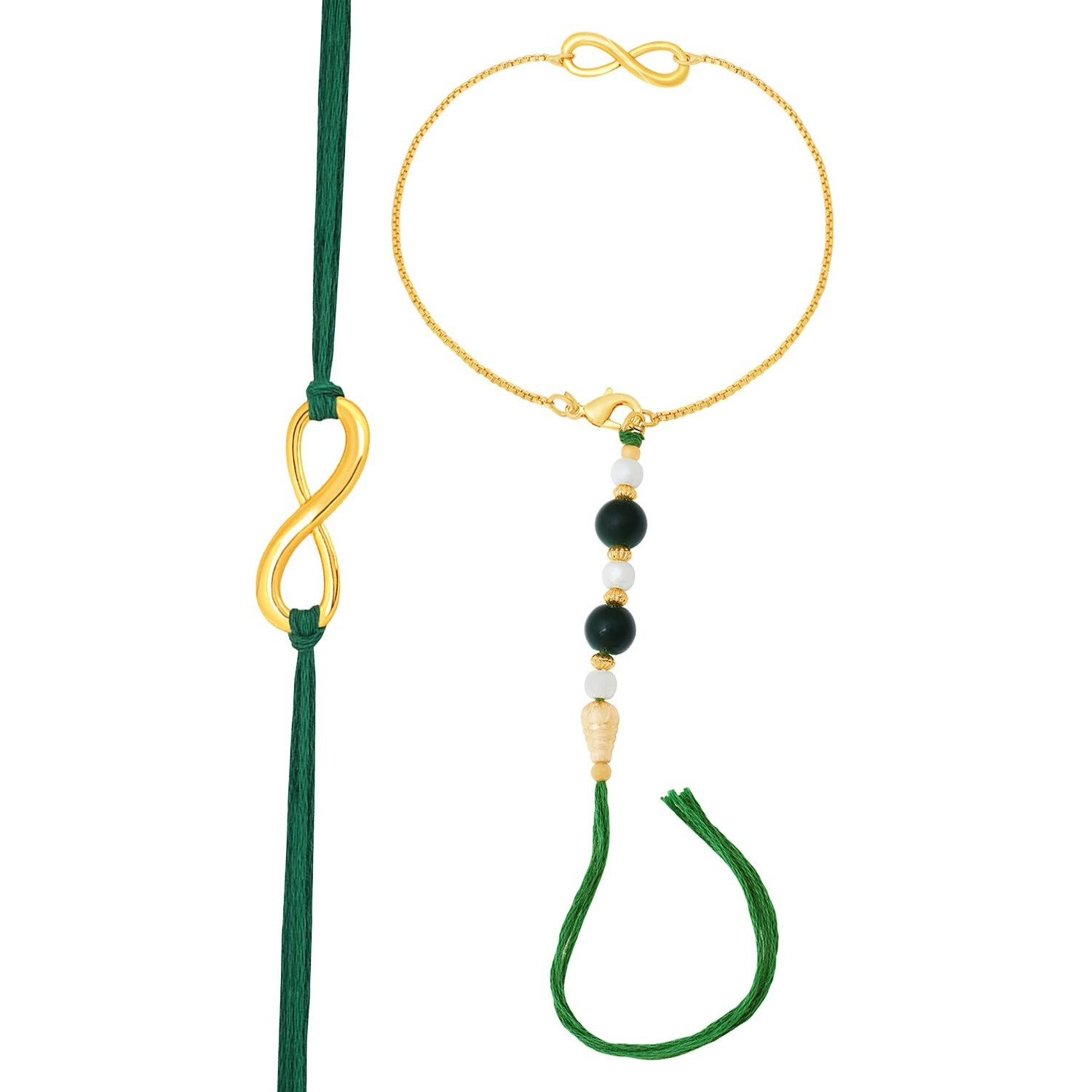 Mahi Gold Plated Infinite Shape Rakhi Combo for Bhaiya and Bhabhi (RCOL1105339M)