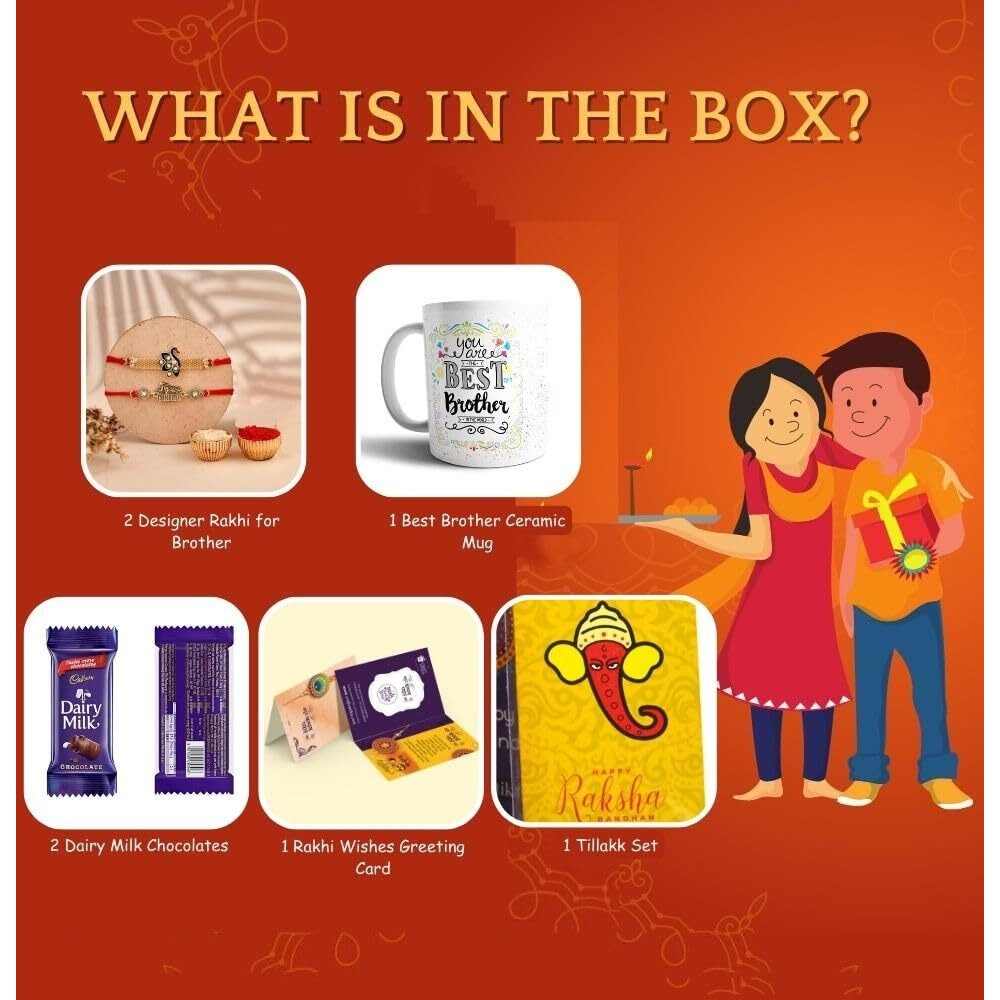 Rakshabandhan Rakhi Chocolate Mug Combo Pack, Best Brother Rakhi Mug Gift, Raksha bandhan gift for brother chocolate, Peacock Rakhi For Brother with Greeting Card (Rakhi Combo)