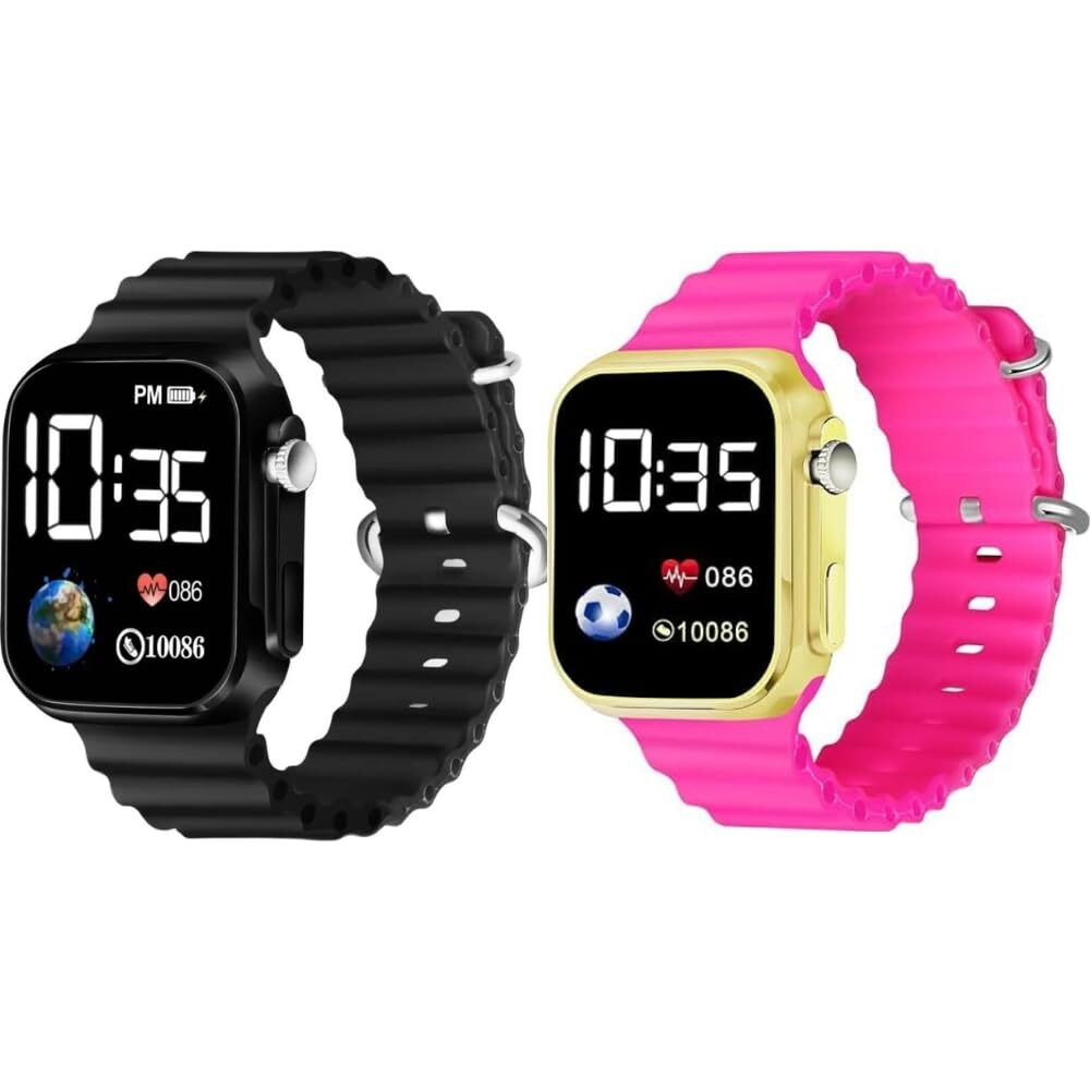 ZOVUTA Digital Dial Waterproof Smart Design LED Display Kids Watch for Boys & Girls, Men and Women, Birthday Gift, Rakhi Gift (Age 4-15 Years) (Black, Pink) (Pack of 2)