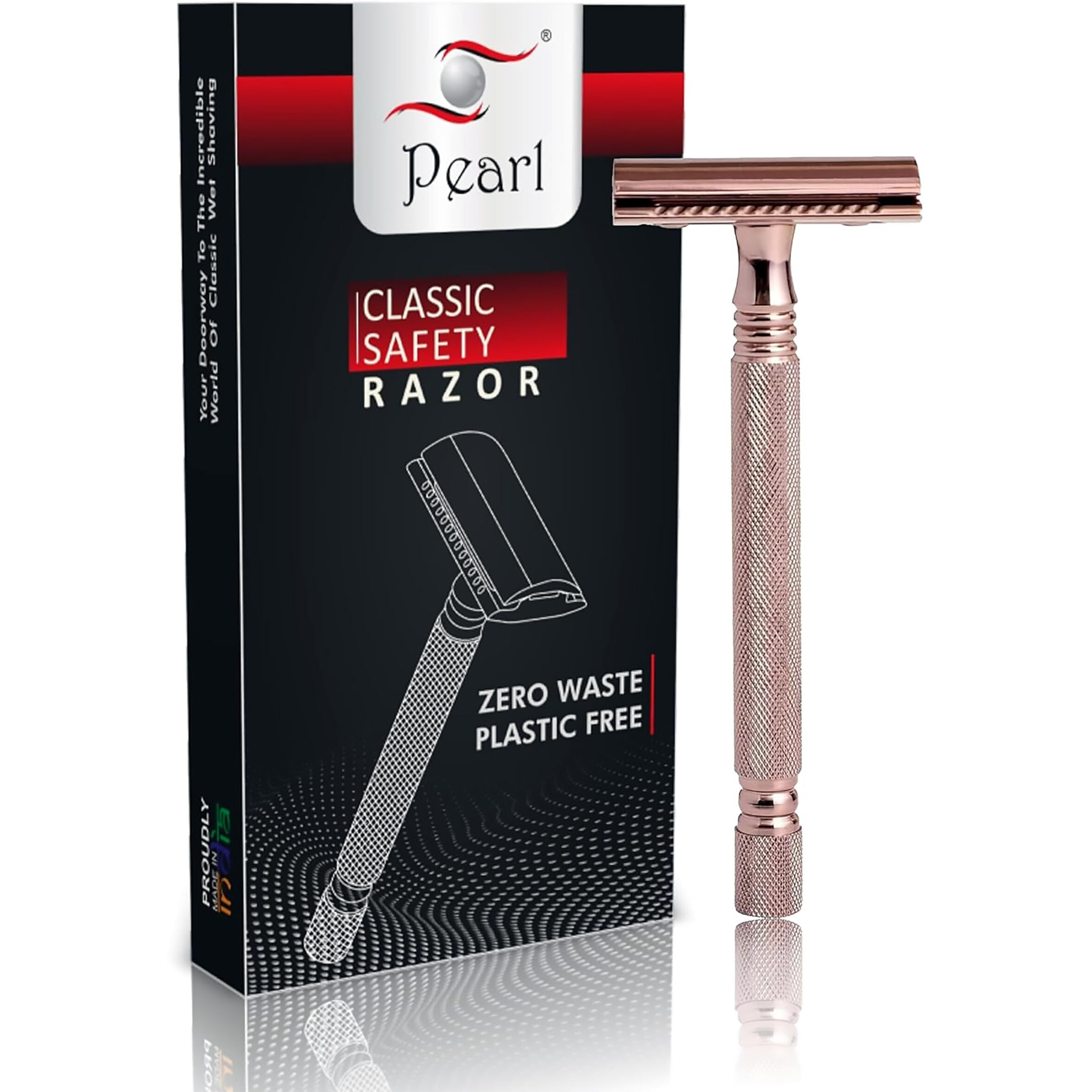 Pearl Shaving Double Edge Safety Razor SS-01 Blush Wine made with Brass Metal - Shaving Razor for Men | Classic & Traditional shaving Kit for Men | Premium Blade Razors for Rakhi Gift Option