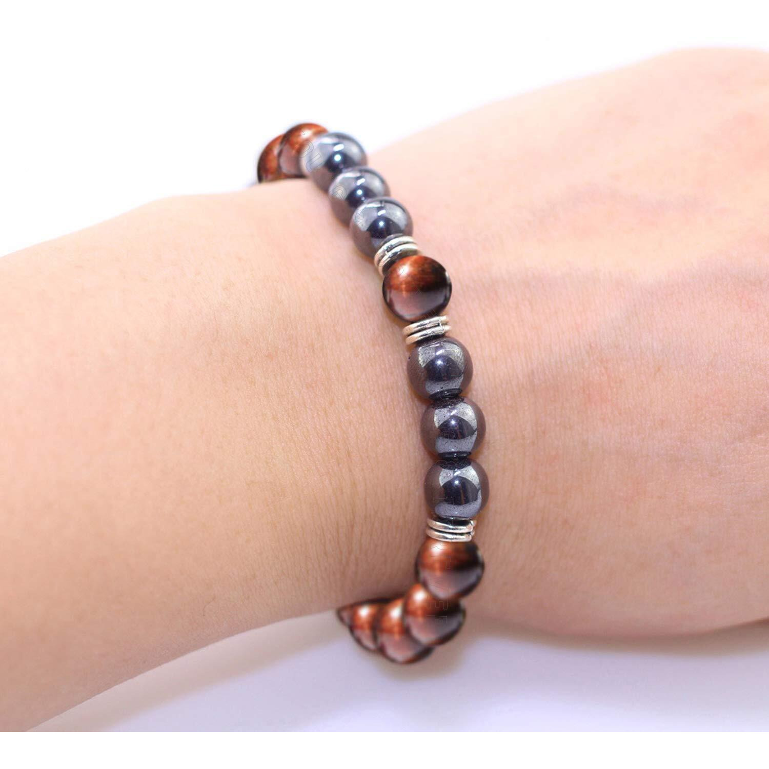Young & Forever Gift Rakhi Gift for Brother Certified Reiki Crystal Semi Precious Gemstone Hematite and Red Tiger Eye Bracelet for Detoxification and Balance Healing Stone Stretch Men and Women