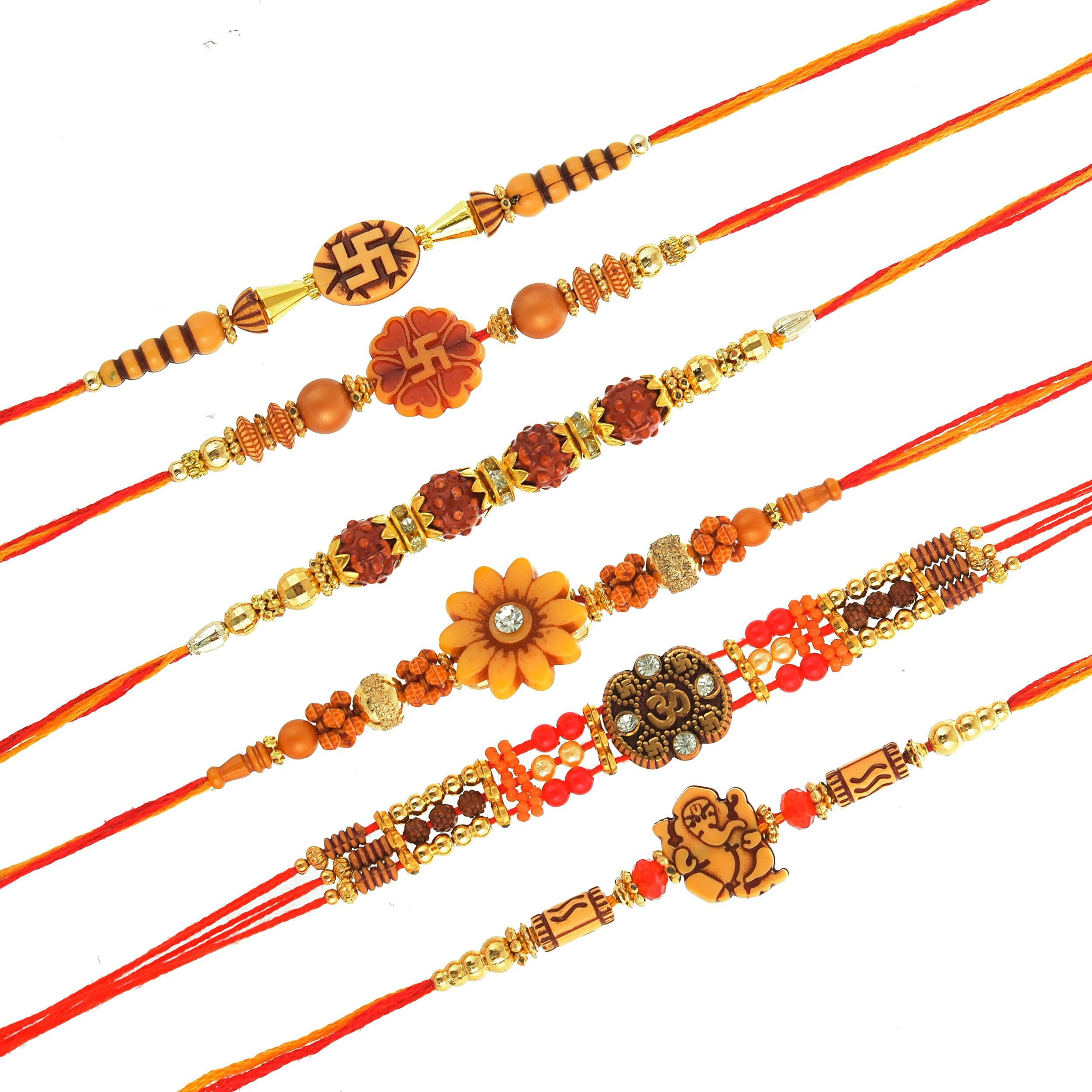 INDI ART RAKHI SET for BHAIYA and BHABHI JI - DORE SET for RAKHI - FAMILY RAKHI SET of 6 (Prime)