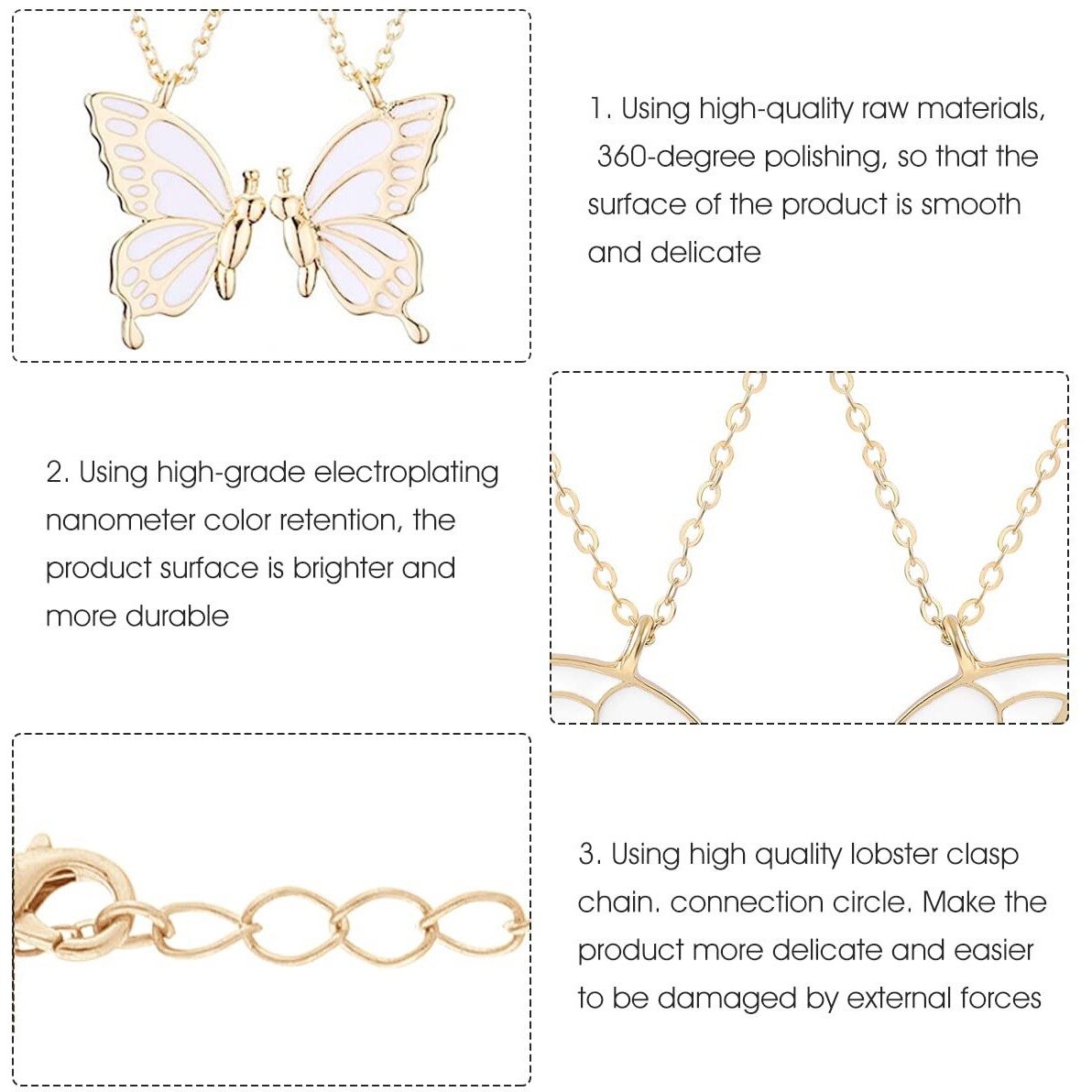 ZIBUYU Necklace for Girls and Women Stylish Cute Butterfly Necklace Alloy BFF Best Friend Friendship Necklace Butterfly Pendant Locket Rakhi Birthday Gift for Women, Girls, Sister (Golden) - 1 Pair