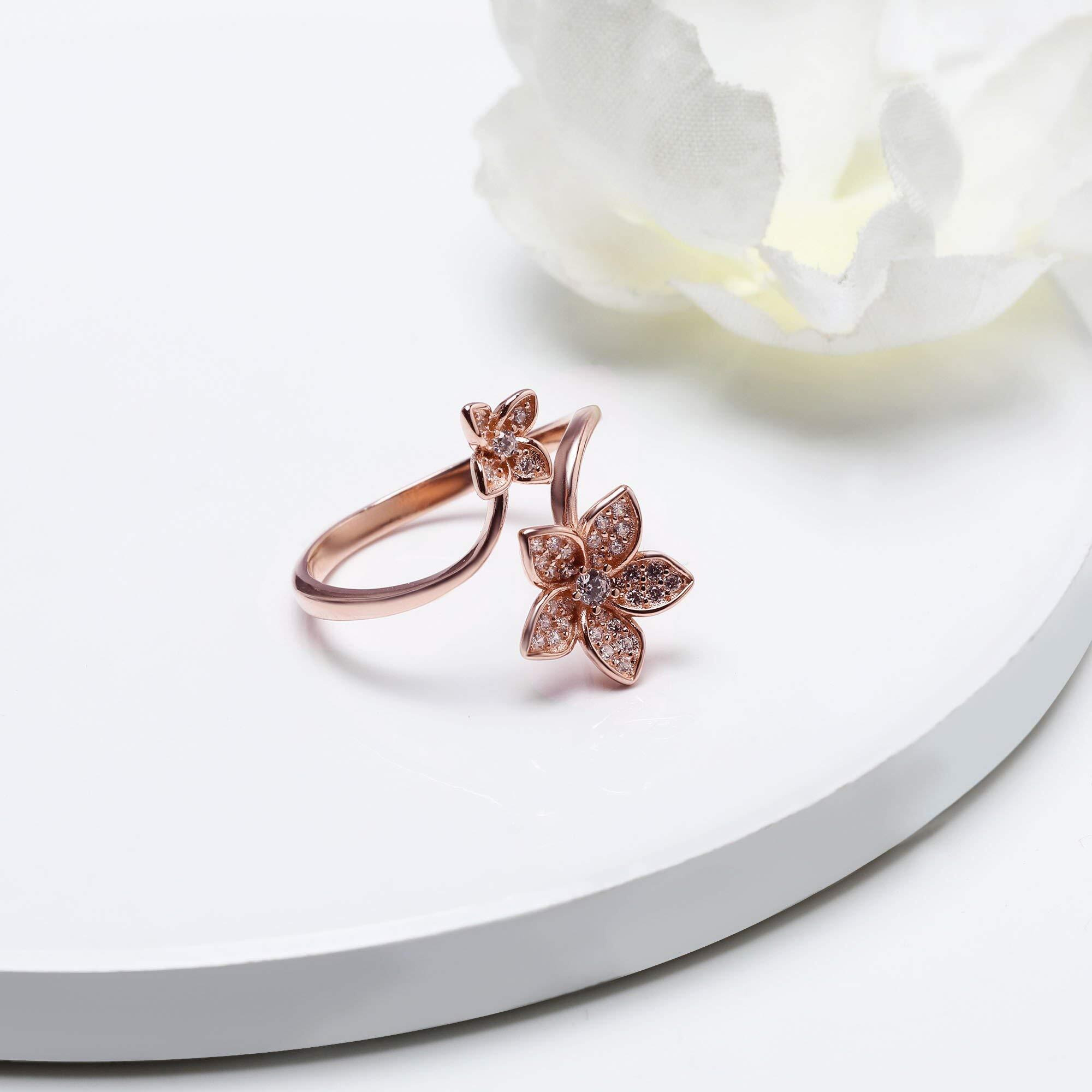 GIVA 925 Silver Rose Gold Blooming Flower Ring, Adjustable | Gifts for Girlfriend, Rakhi Rakshabandhan Gift for Sister Bhabhi | With Certificate of Authenticity and 925 Stamp | 6 Month Warranty*