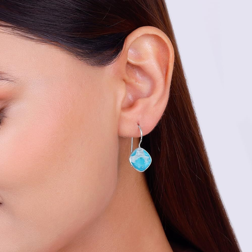 GIVA 925 Silver Aqua Blue Crystal Earrings|Gifts For Girlfriend,Rakhi Rakshabandhan Gift For Sister Bhabhi,Gifts For Women & Girls|With Certificate Of Authenticity And 925 Stamp|6 Month Warranty*