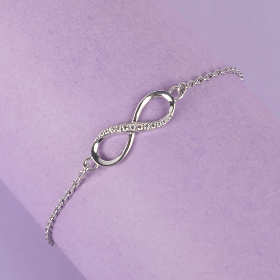 Clara 925 Sterling Silver Infinity Bracelet, Rakhi for Bhabhi | Adjustable, Rhodium Plated, Swiss Zirconia |Gift for Women and Girls