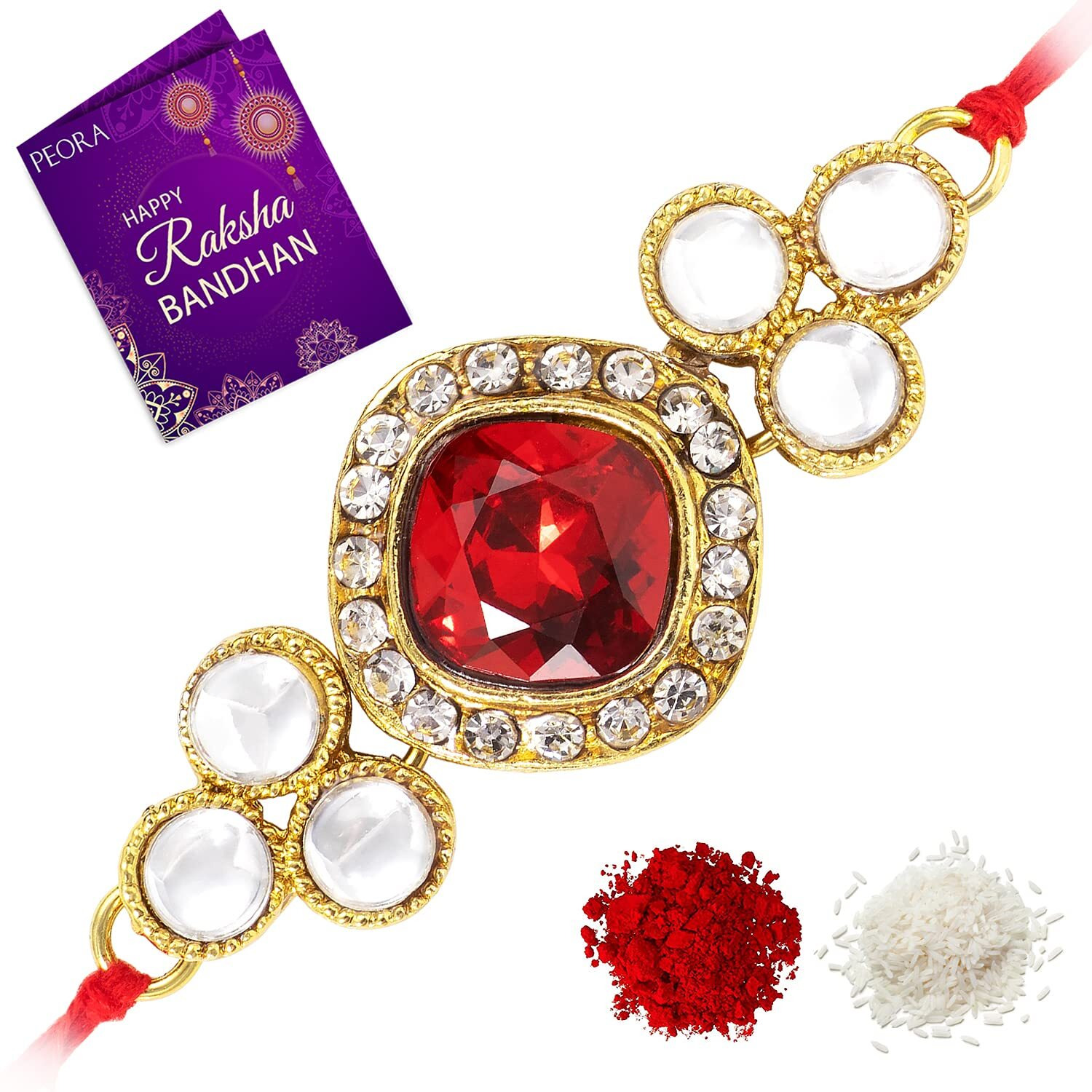 Peora Men Thread Rakhi For Brother Beautiful Raksha Bandhan Rakhi With Roli Chawal Greeting Card