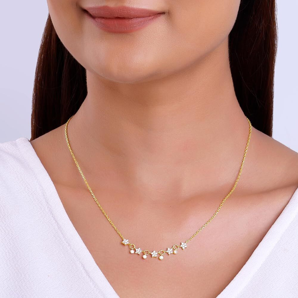 GIVA 925 Silver Golden Floral Serenade Necklace| Rakhi Rakshabandhan Gift for Sister Bhabhi, Gifts for Women & Girls With Certificate of Authenticity and 925 Stamp | 6 Months Warranty*