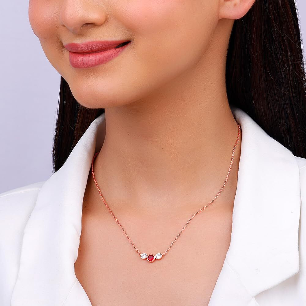GIVA 925 Silver Rose Gold Scarlet Trio Necklace|Rakhi Rakshabandhan Gift for Sister Bhabhi, Gifts for Women & Girls| With Certificate of Authenticity and 925 Stamp | 6 Months Warranty*