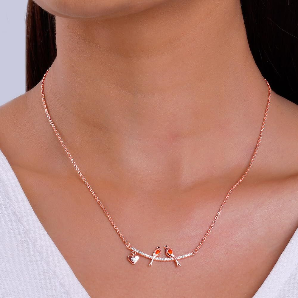 GIVA 925 Silver Rose Gold Love Bird Necklace|Rakhi Rakshabandhan Gift For Sister Bhabhi,Women&Girls,Pendant To Gift Women&Girls|With Certificate Of Authenticity And 925 Stamp|6 Month Warranty