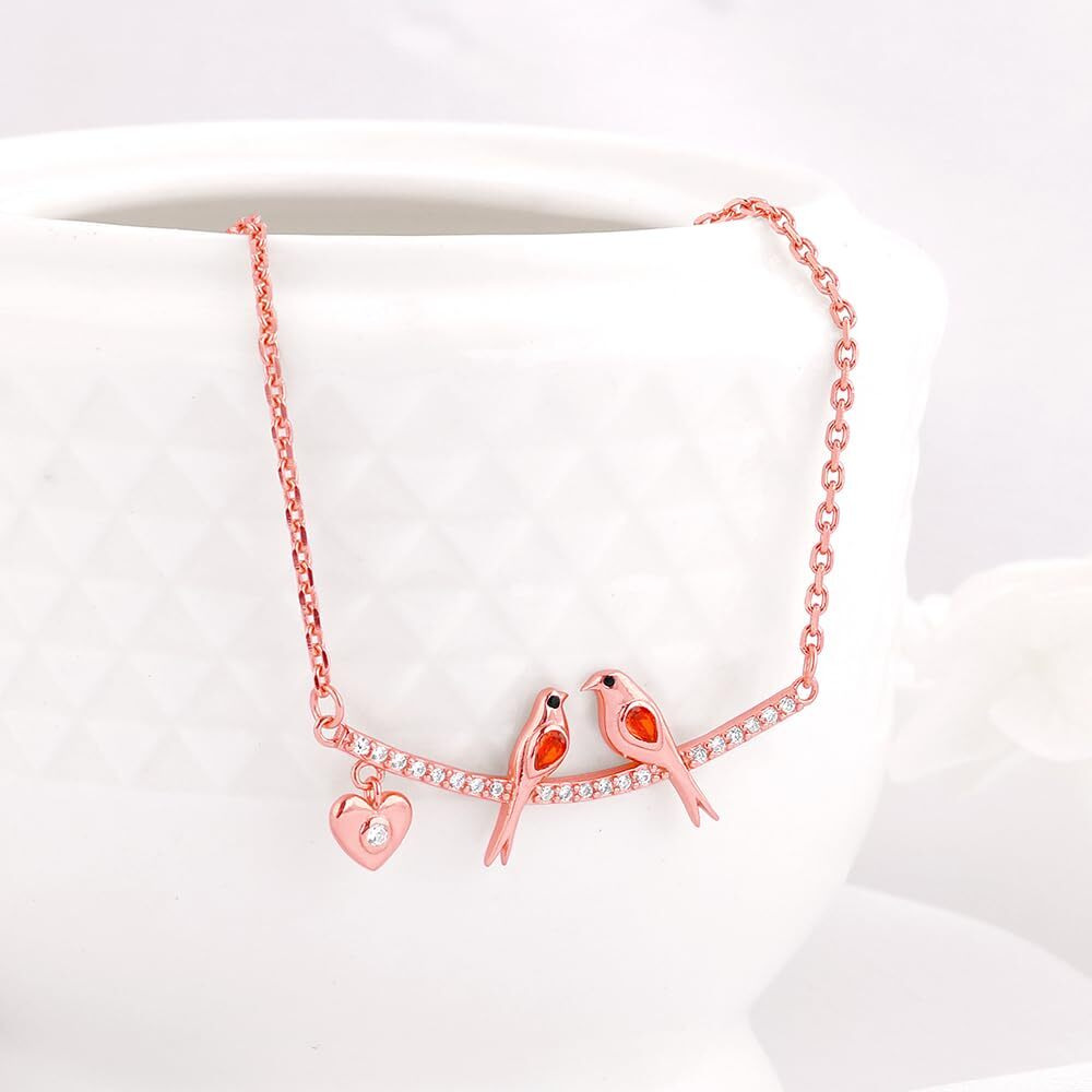 GIVA 925 Silver Rose Gold Love Bird Necklace|Rakhi Rakshabandhan Gift For Sister Bhabhi,Women&Girls,Pendant To Gift Women&Girls|With Certificate Of Authenticity And 925 Stamp|6 Month Warranty