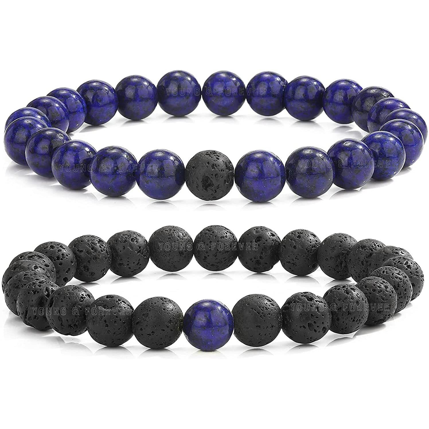 Young & Forever Gift Rakhi for Brother Mens Beaded Bracelets Lava Rock Stone Beads for Women Anxiety Volcanic Lava Bracelet Long Distance Relationships Lapis Lazuli Couples Bracelets Set of 2 Gift
