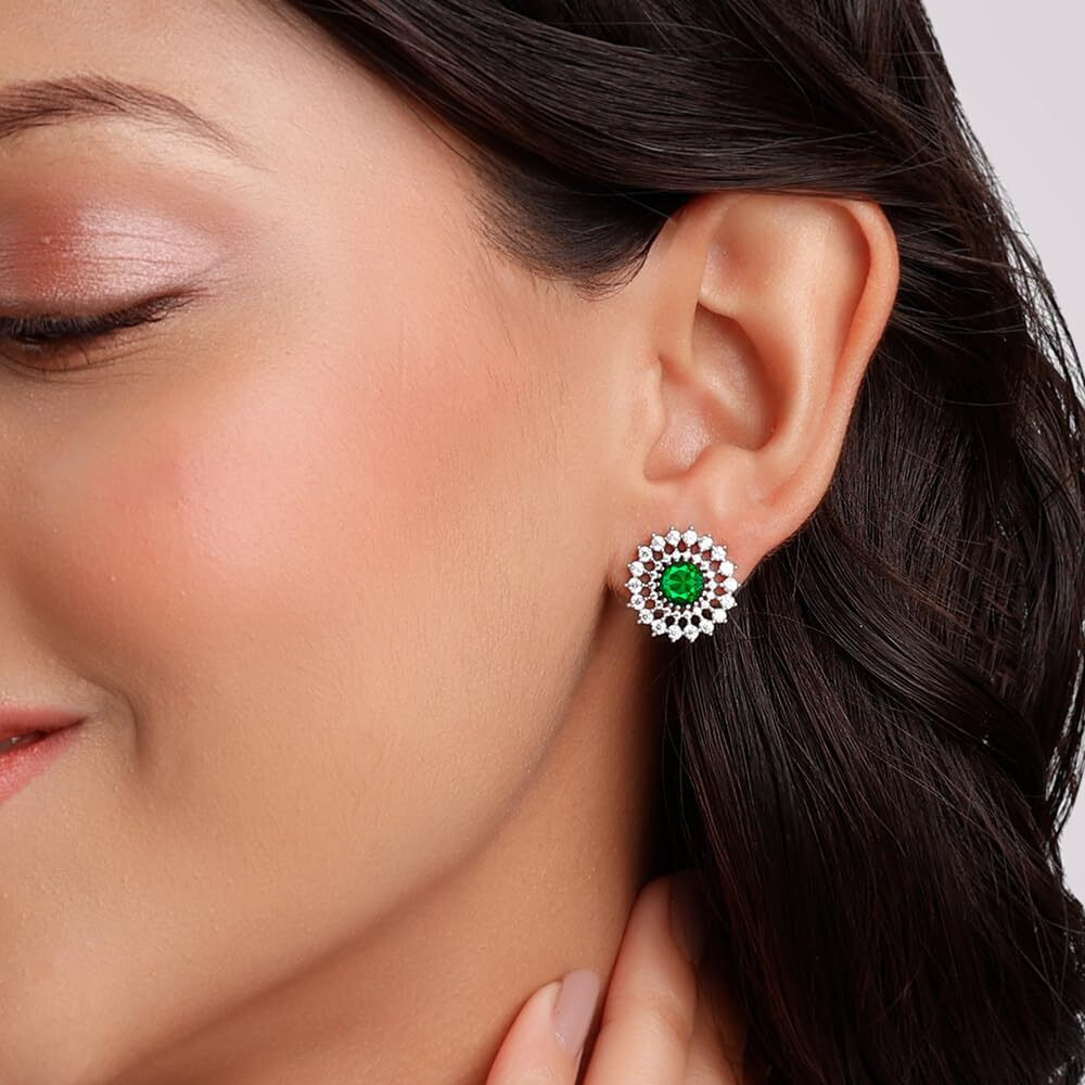 GIVA 925 Silver Zircon Emerald Sunshine Studs|Gifts For Girlfriend,Rakhi Rakshabandhan Gift For Sister Bhabhi,Gifts For Women & Girls|With Certificate Of Authenticity And 925 Stamp|6 Month Warranty*