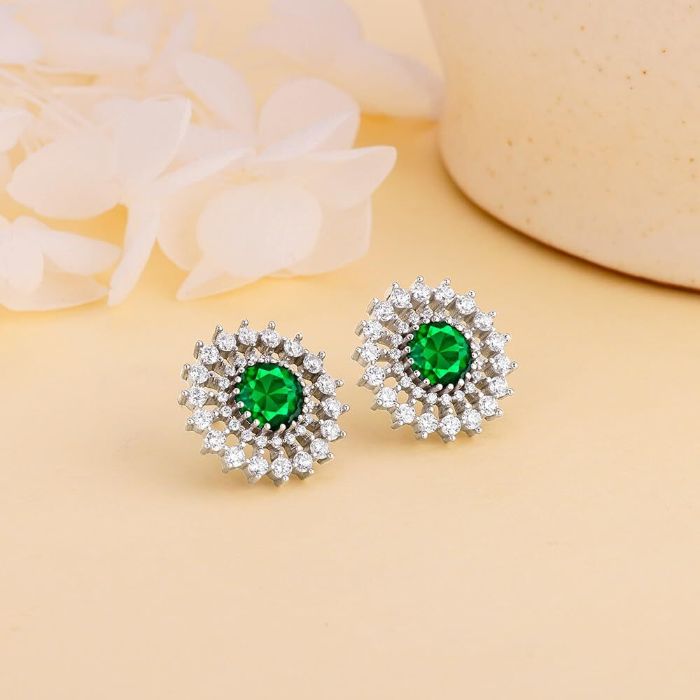 GIVA 925 Silver Zircon Emerald Sunshine Studs|Gifts For Girlfriend,Rakhi Rakshabandhan Gift For Sister Bhabhi,Gifts For Women & Girls|With Certificate Of Authenticity And 925 Stamp|6 Month Warranty*