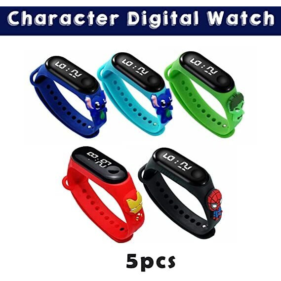 ZOVUTA Digital Dial Waterproof Stylish and Fashionable Wearable Smart Wrist Watch/LED Band for Kids/Rakhi/ 3D Cartoon Character Super Hero for Boys & Girls Watch Combo-10 pc Random Character