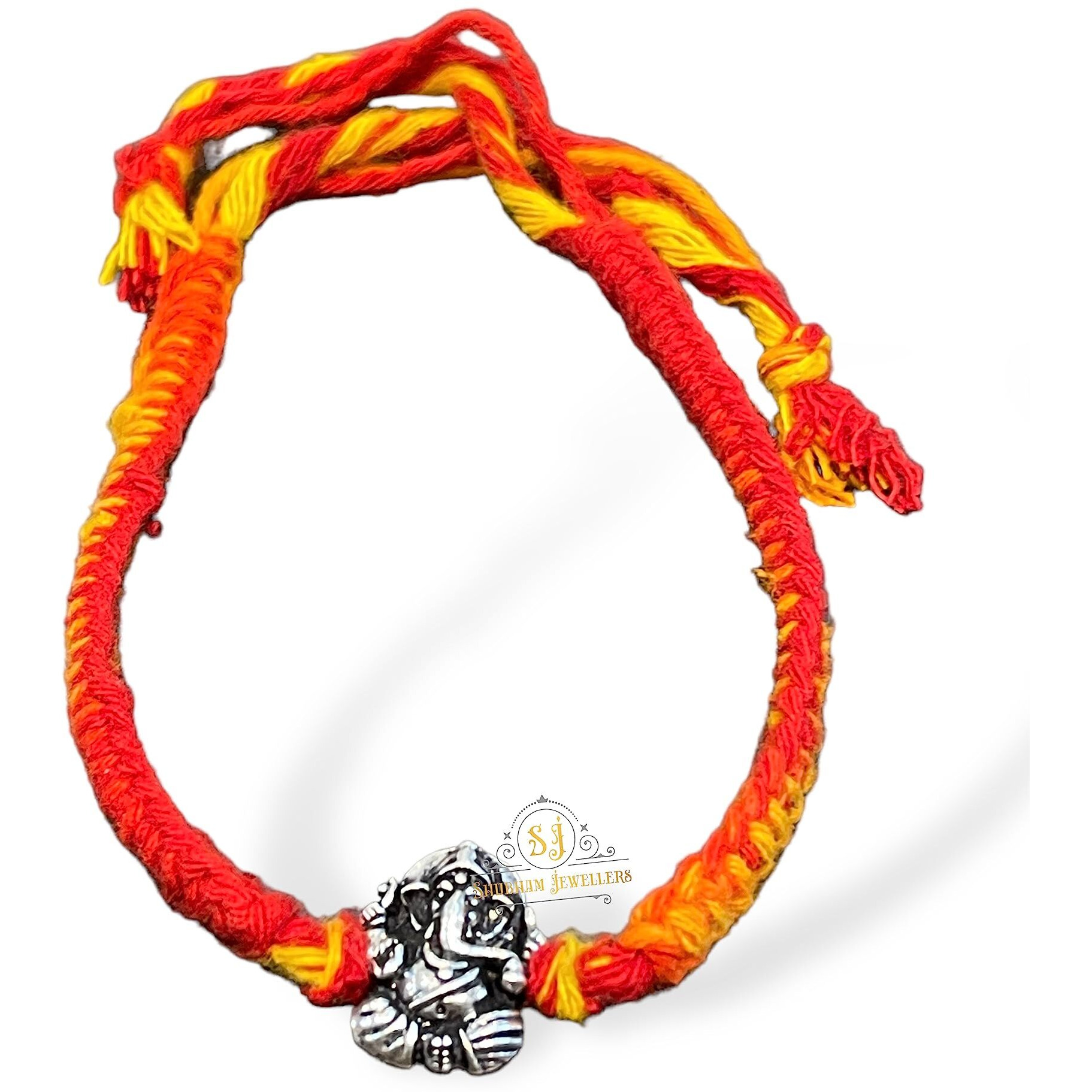 SJ SHUBHAM JEWELLERS 925 Sterling Silver Rakhi for brother God Rakhi Bracelet Raksha Bandhan Pure Cotton For Men, Boys, Kids Rakhi With Roli Chawal (Vighanharta)