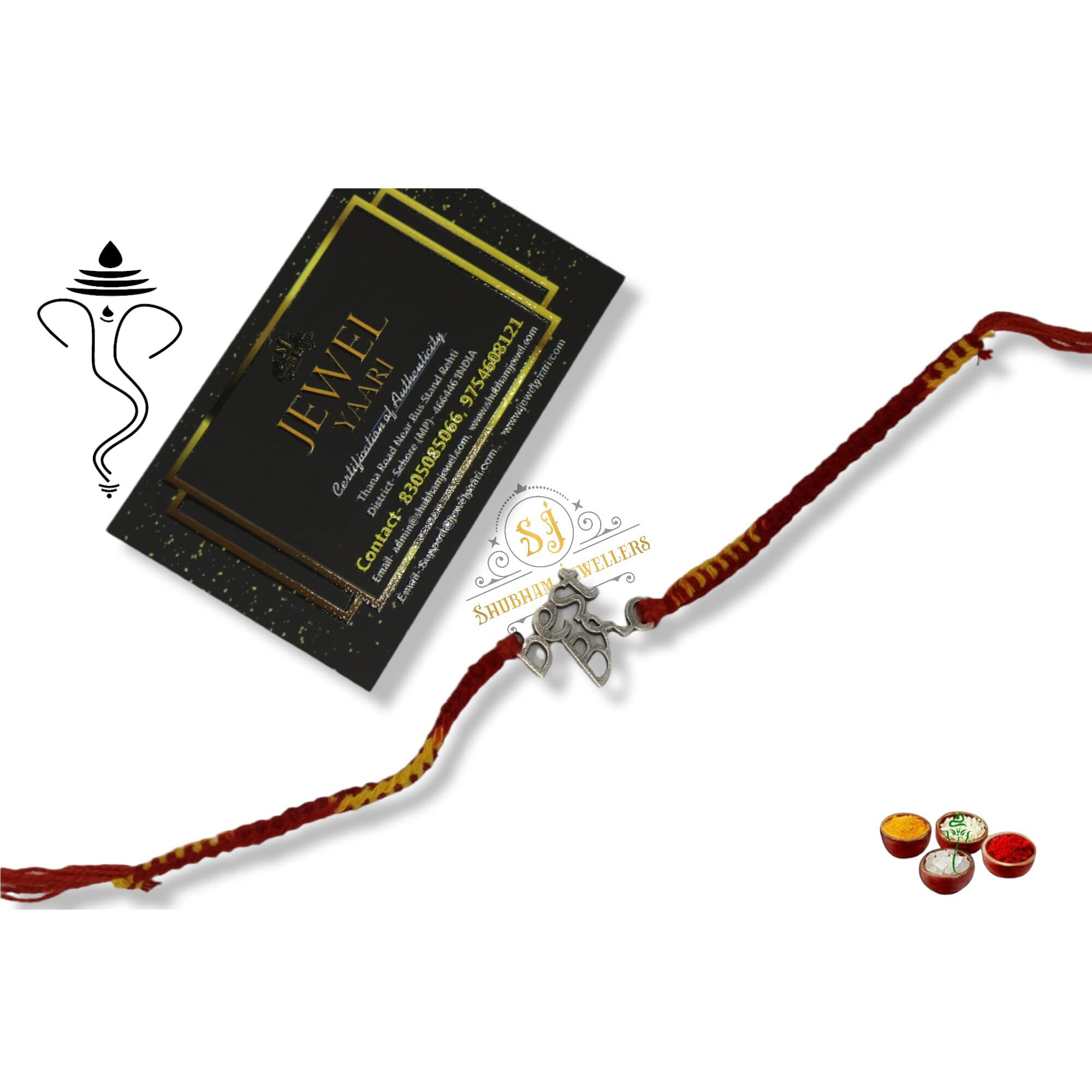 SJ SHUBHAM JEWELLERS 925 Sterling Silver Rakhi for brother God Rakhi Bracelet Raksha Bandhan Pure Cotton For Men, Rakhi With Roli Chawal