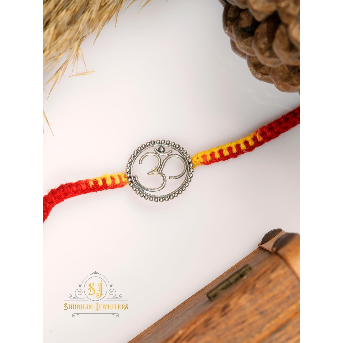 SJ SHUBHAM JEWELLERS Pure 925 Sterling Silver Rakhi for brother Charm Bracelet Raksha Bandhan With Pure Cotton Thread For Men, Boys, Rakhis Ombgfba