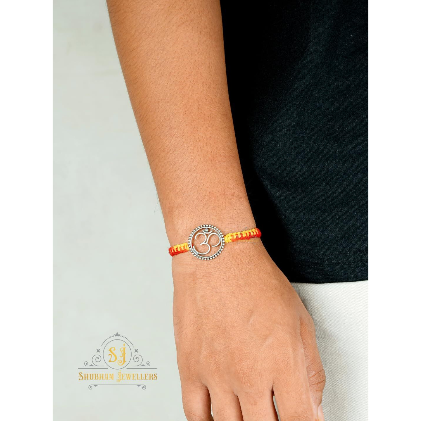 SJ SHUBHAM JEWELLERS Pure 925 Sterling Silver Rakhi for brother Charm Bracelet Raksha Bandhan With Pure Cotton Thread For Men, Boys, Rakhis Ombgfba