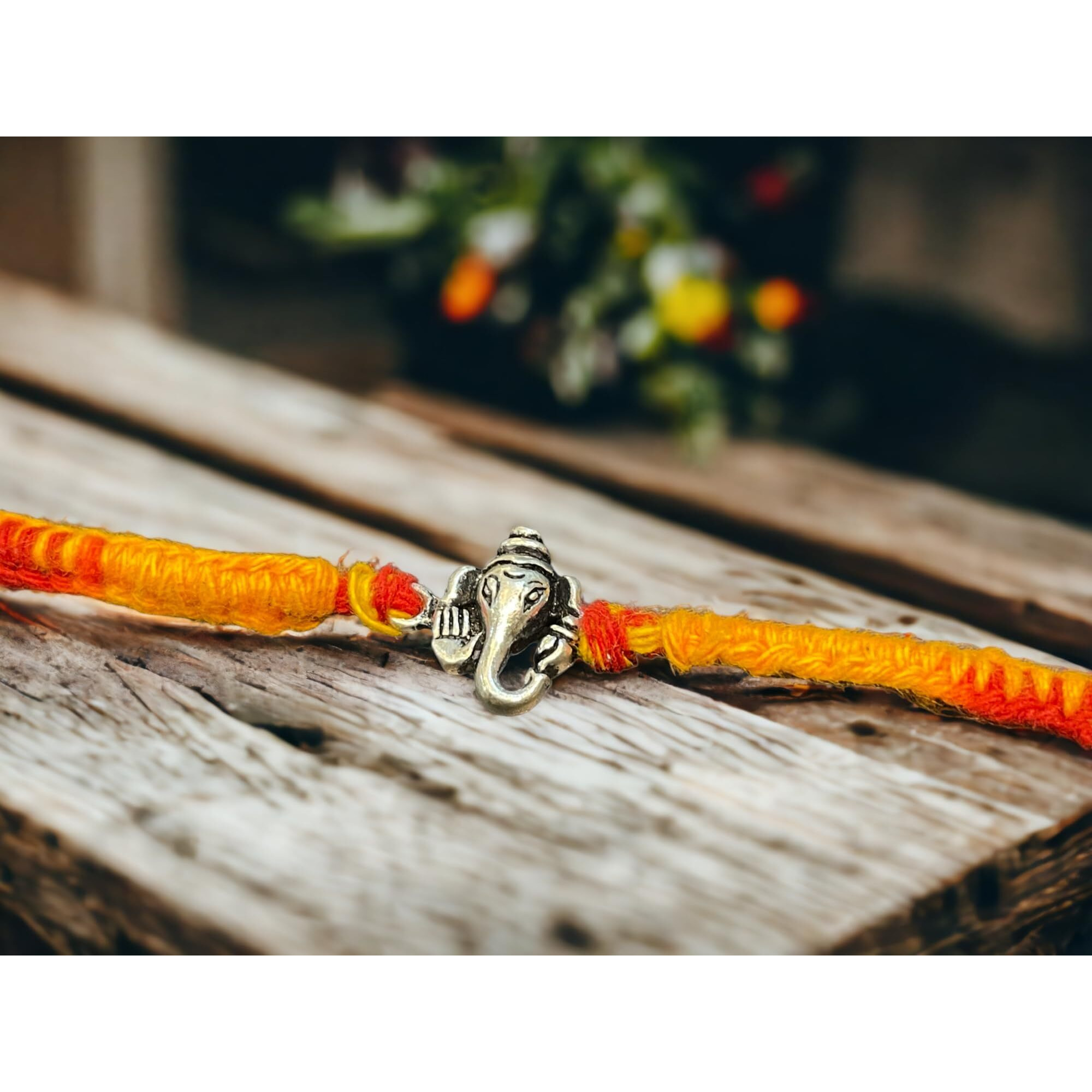 SJ SHUBHAM JEWELLERS 925 Sterling Silver Rakhi for brother God Rakhi Bracelet Raksha Bandhan Pure Cotton For Men, Boys, Kids Rakhi With Roli Chawal (Cute Ganesh)