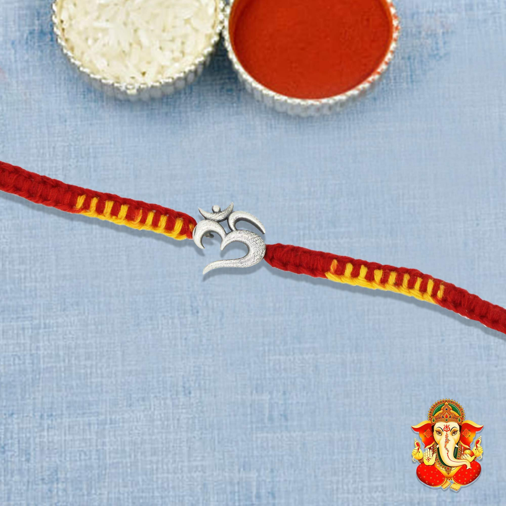 SJ SHUBHAM JEWELLERS 925 Sterling Silver Rakhi for brother God Rakhi Bracelet Raksha Bandhan Pure Cotton For Men, Rakhi With Roli Chawal