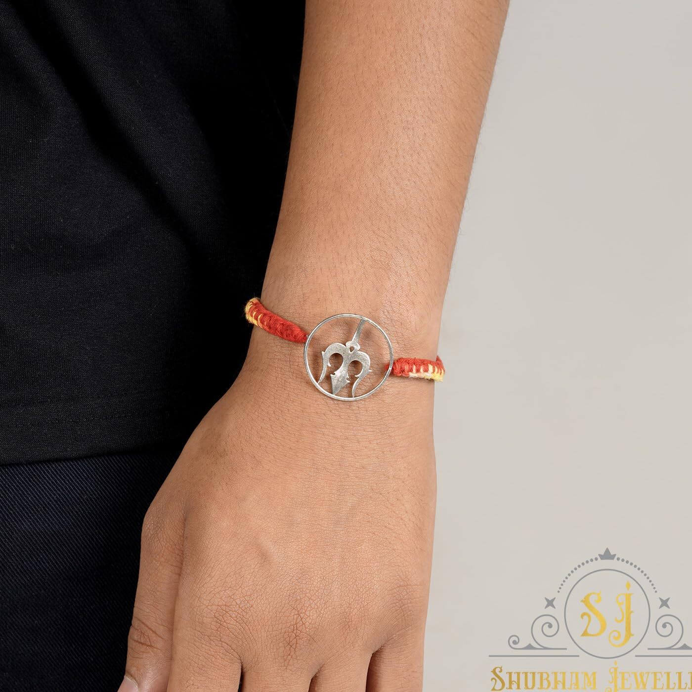 SJ SHUBHAM JEWELLERS 925 Sterling Silver Rakhi for brother God Rakhi Bracelet Raksha Bandhan Pure Cotton For Men, Rakhi With Roli Chawal