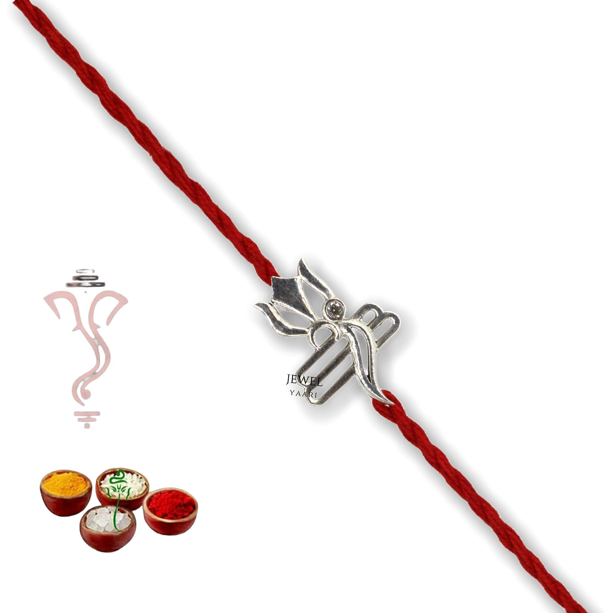 SJ SHUBHAM JEWELLERS 925 Sterling Silver Rakhi for brother God Rakhi Bracelet Raksha Bandhan Pure Cotton For Men, Boys, Kids Rakhi With Roli Chawal (Om Trishool Shiva)
