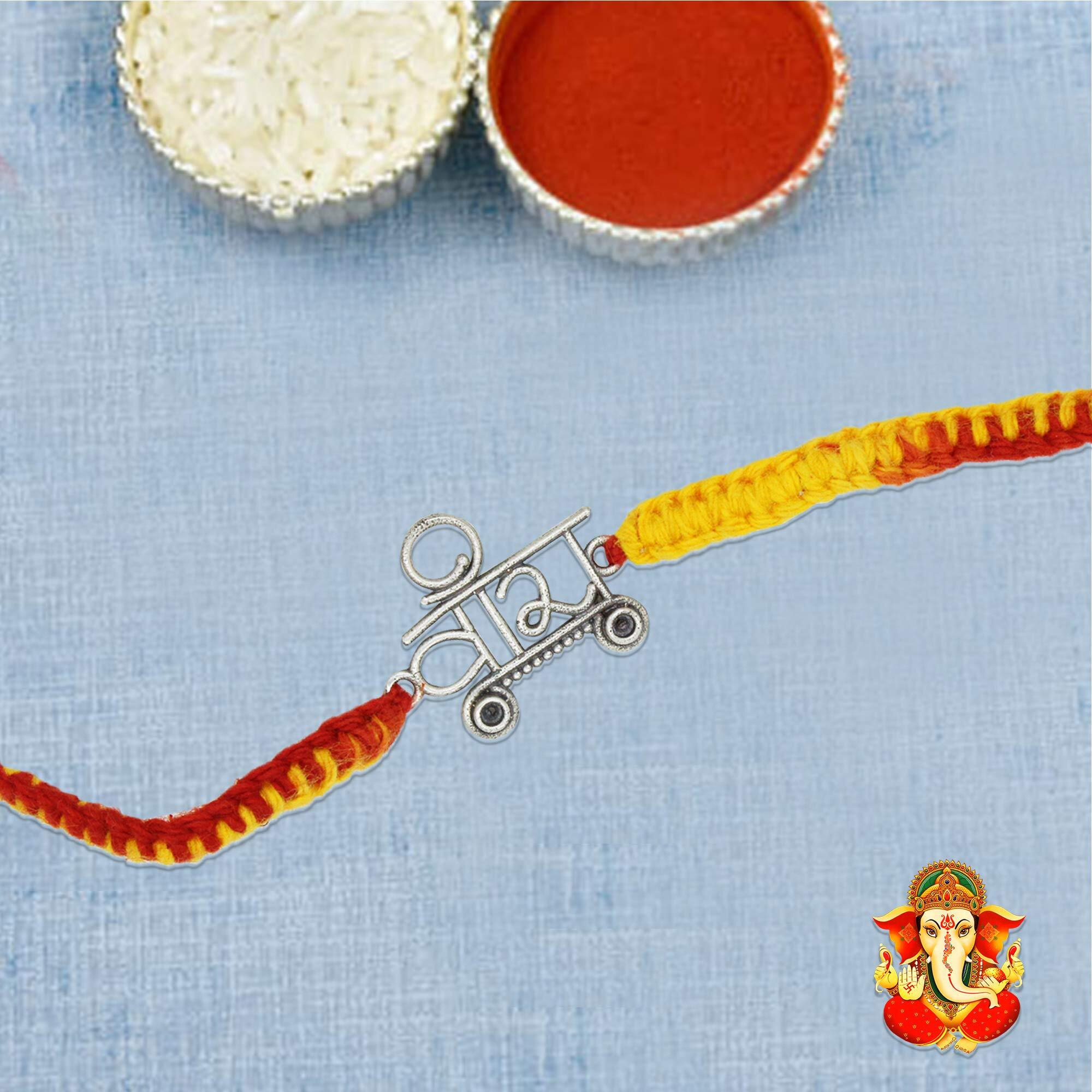 SJ SHUBHAM JEWELLERS 925 Sterling Silver Rakhi for brother God Rakhi Bracelet Raksha Bandhan Pure Cotton For Men, Rakhi With Roli Chawal