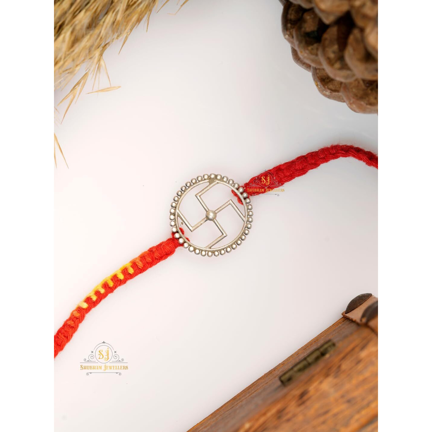SJ SHUBHAM JEWELLERS 925 Sterling Silver Rakhi for brother God Rakhi Bracelet Raksha Bandhan Pure Cotton For Men, Rakhi With Roli Chawal