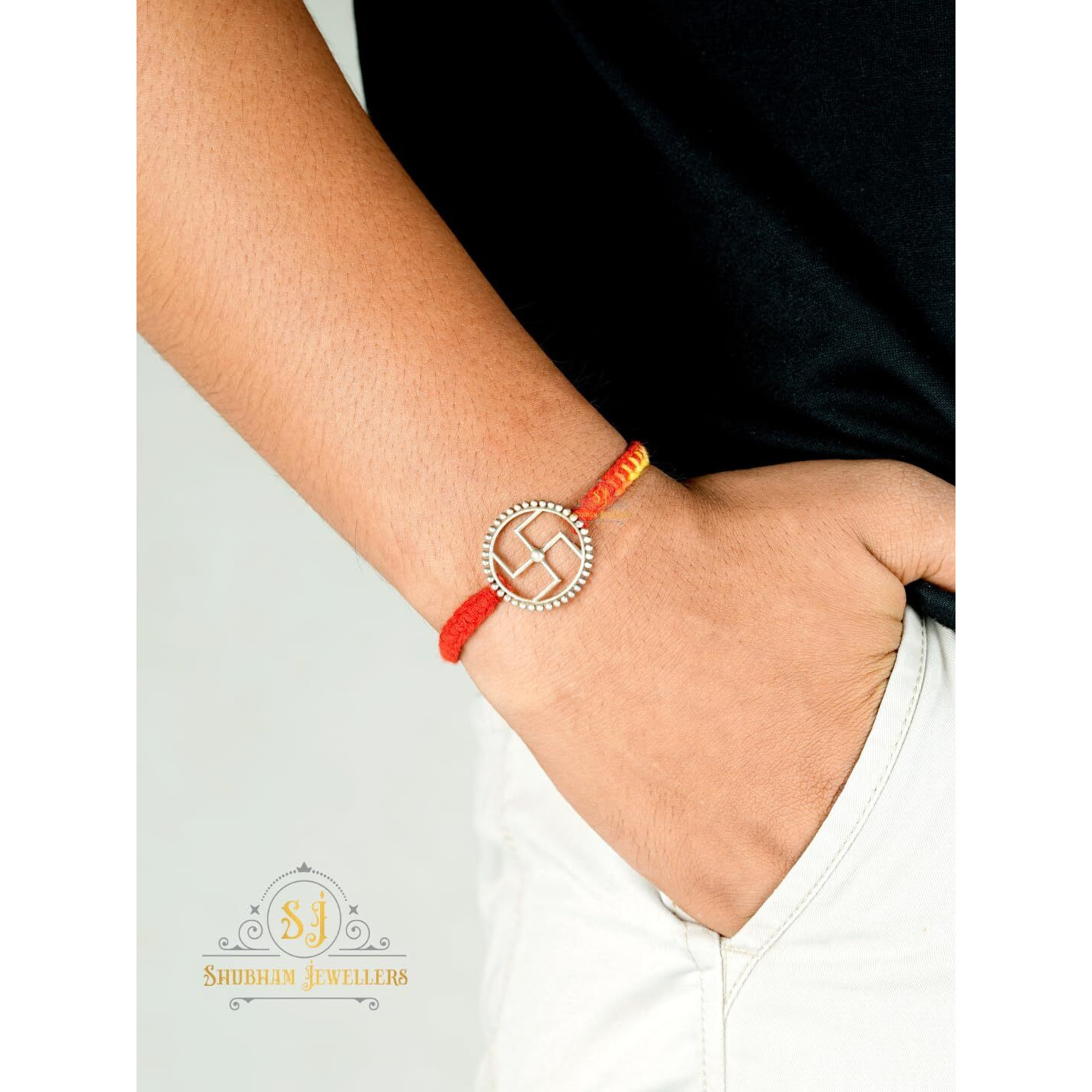 SJ SHUBHAM JEWELLERS 925 Sterling Silver Rakhi for brother God Rakhi Bracelet Raksha Bandhan Pure Cotton For Men, Rakhi With Roli Chawal
