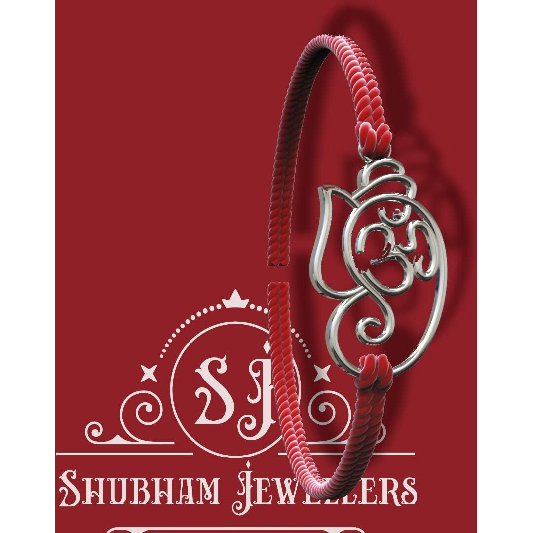 SJ SHUBHAM JEWELLERS 925 Sterling Silver Rakhi for brother God Rakhi Bracelet Raksha Bandhan Pure Cotton For Men, Boys, Kids Rakhi With Roli Chawal (OM Ganesha)