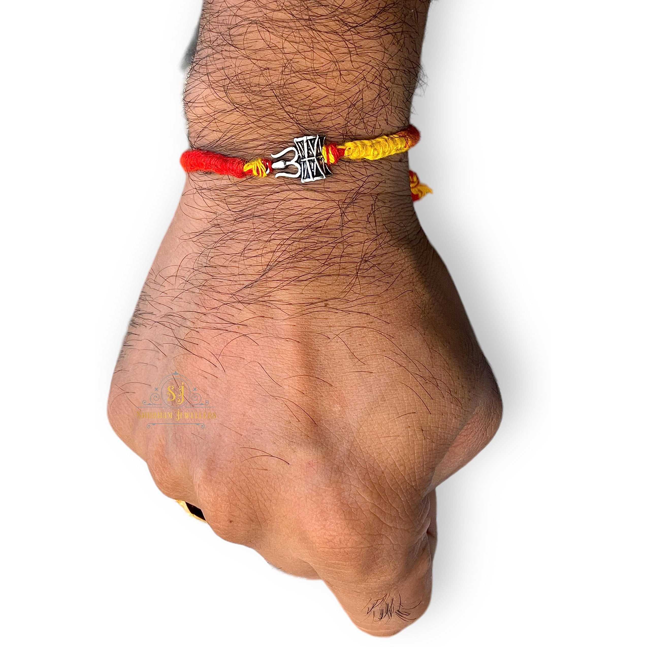 SJ SHUBHAM JEWELLERS 925 Sterling Silver Rakhi for brother God Rakhi Bracelet Raksha Bandhan Pure Cotton For Men, Rakhi With Roli Chawal