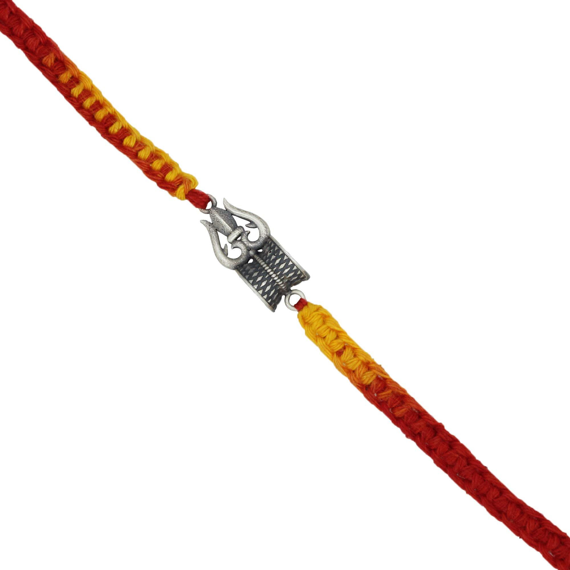 SJ SHUBHAM JEWELLERS 925 Sterling Silver Rakhi for brother God Rakhi Bracelet Raksha Bandhan Pure Cotton For Men, Rakhi With Roli Chawal