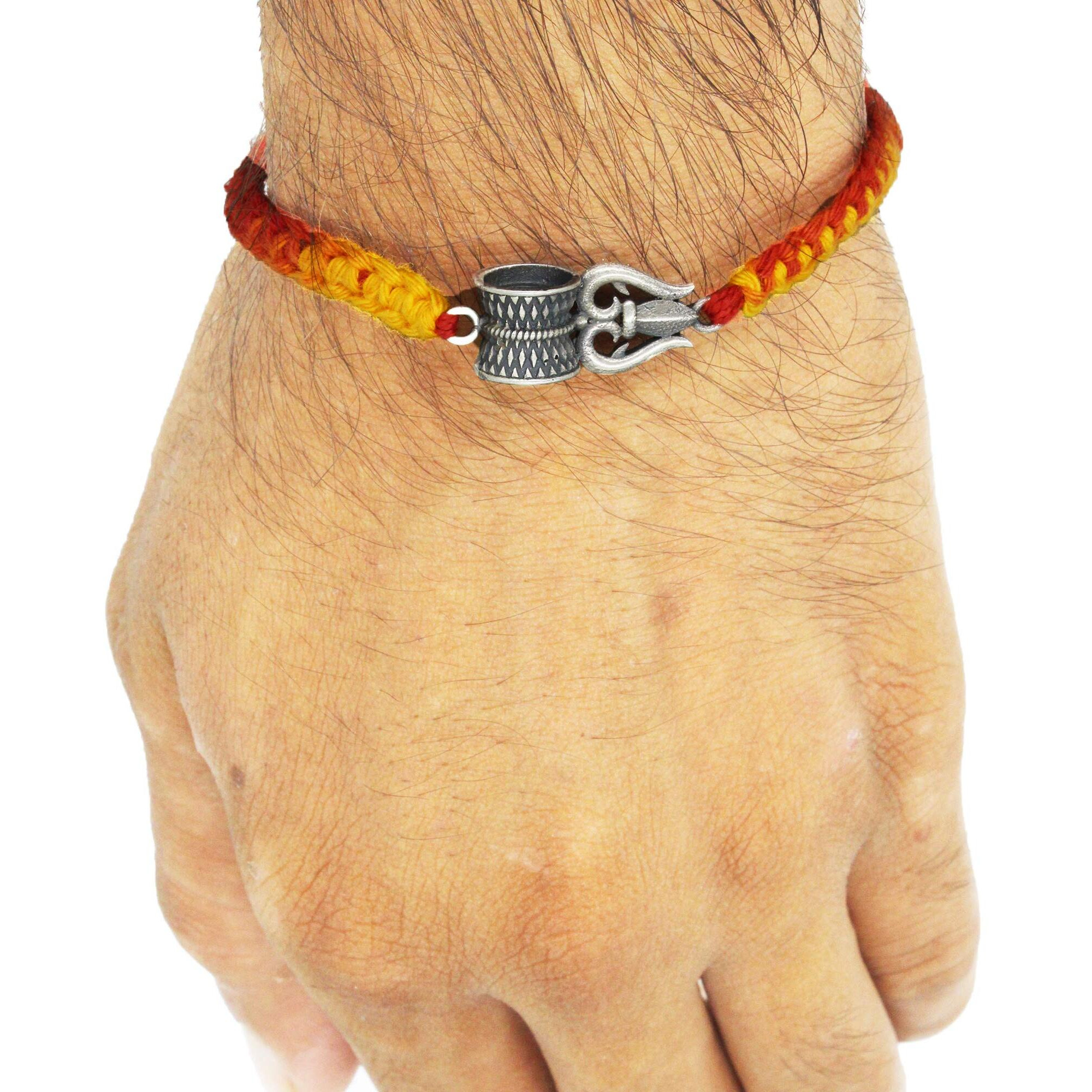 SJ SHUBHAM JEWELLERS 925 Sterling Silver Rakhi for brother God Rakhi Bracelet Raksha Bandhan Pure Cotton For Men, Rakhi With Roli Chawal