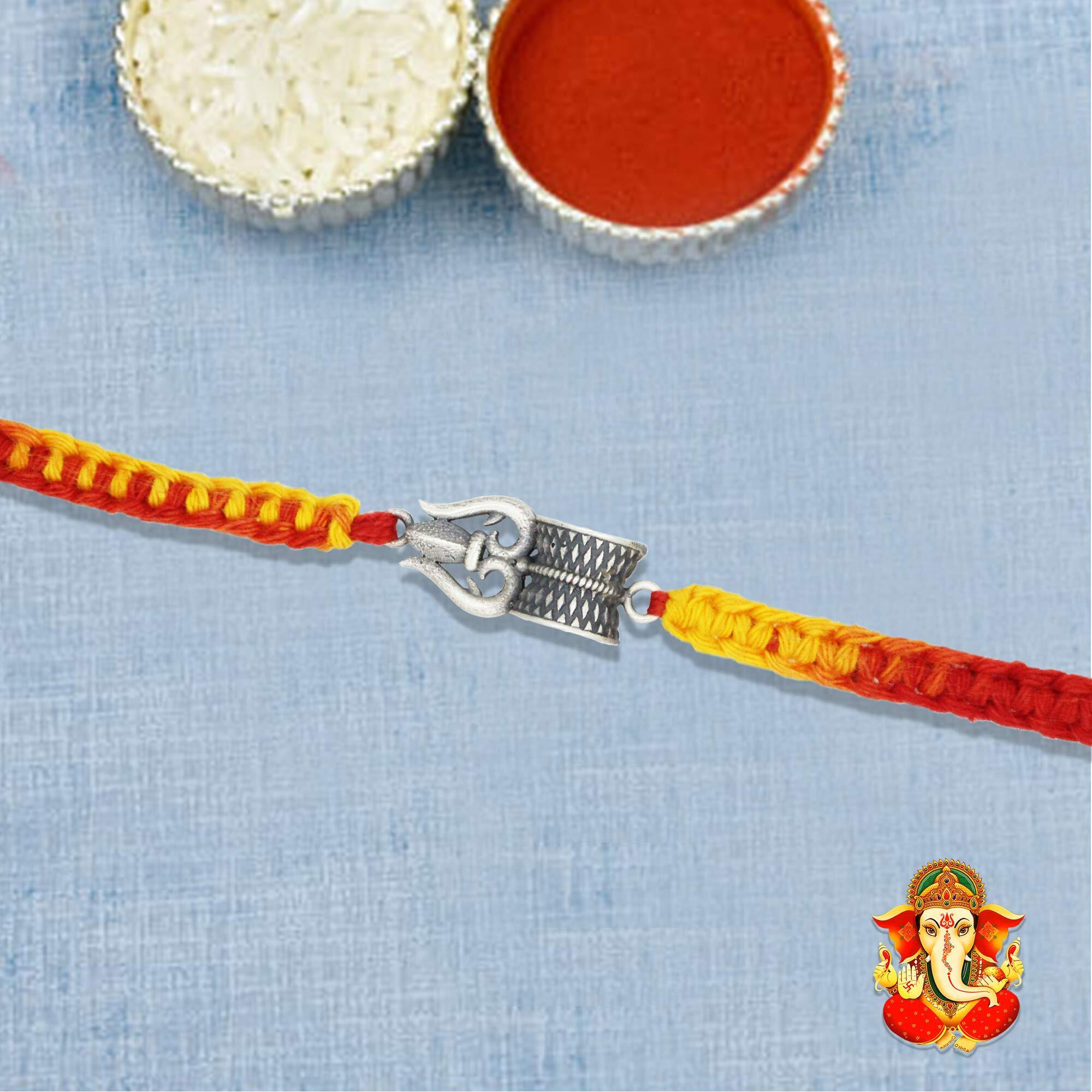 SJ SHUBHAM JEWELLERS 925 Sterling Silver Rakhi for brother God Rakhi Bracelet Raksha Bandhan Pure Cotton For Men, Rakhi With Roli Chawal