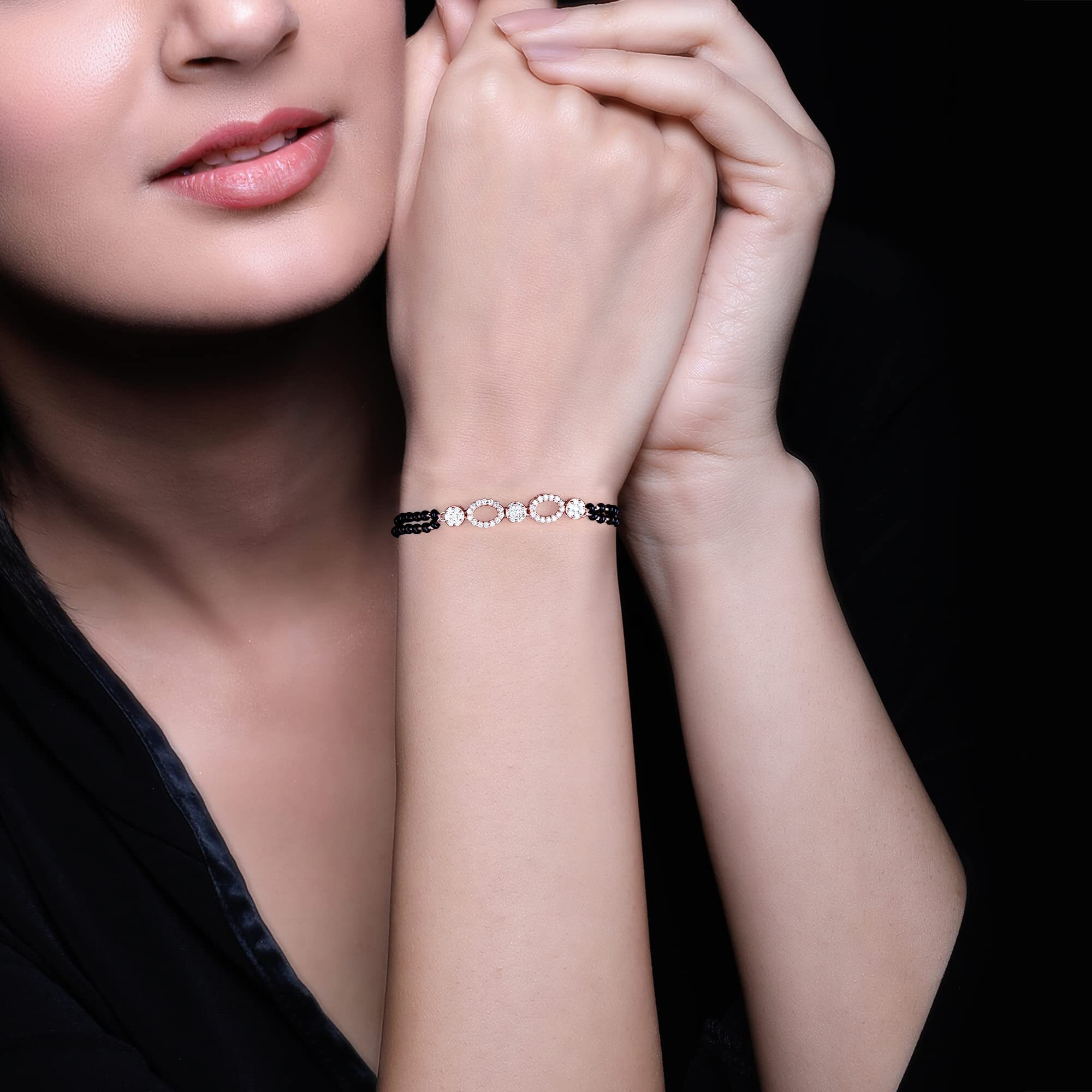 GIVA 925 Silver Rose Gold Commitment Mangalsutra Bracelet,Adjustable|Rakhi Rakshabandhan Gift For Sister Bhabhi,Gifts For Women&Girls|With Certificate Of Authenticity And 925 Stamp|6 Month Warranty*