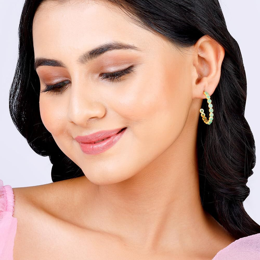 GIVA 925 Silver Golden Verdant Stone Loop Earring| Rakhi Rakshabandhan Gift for Sister Bhabhi, Gifts for Women & Girls | With Certificate of Authenticity and 925 Stamp | 6 Months Warranty*