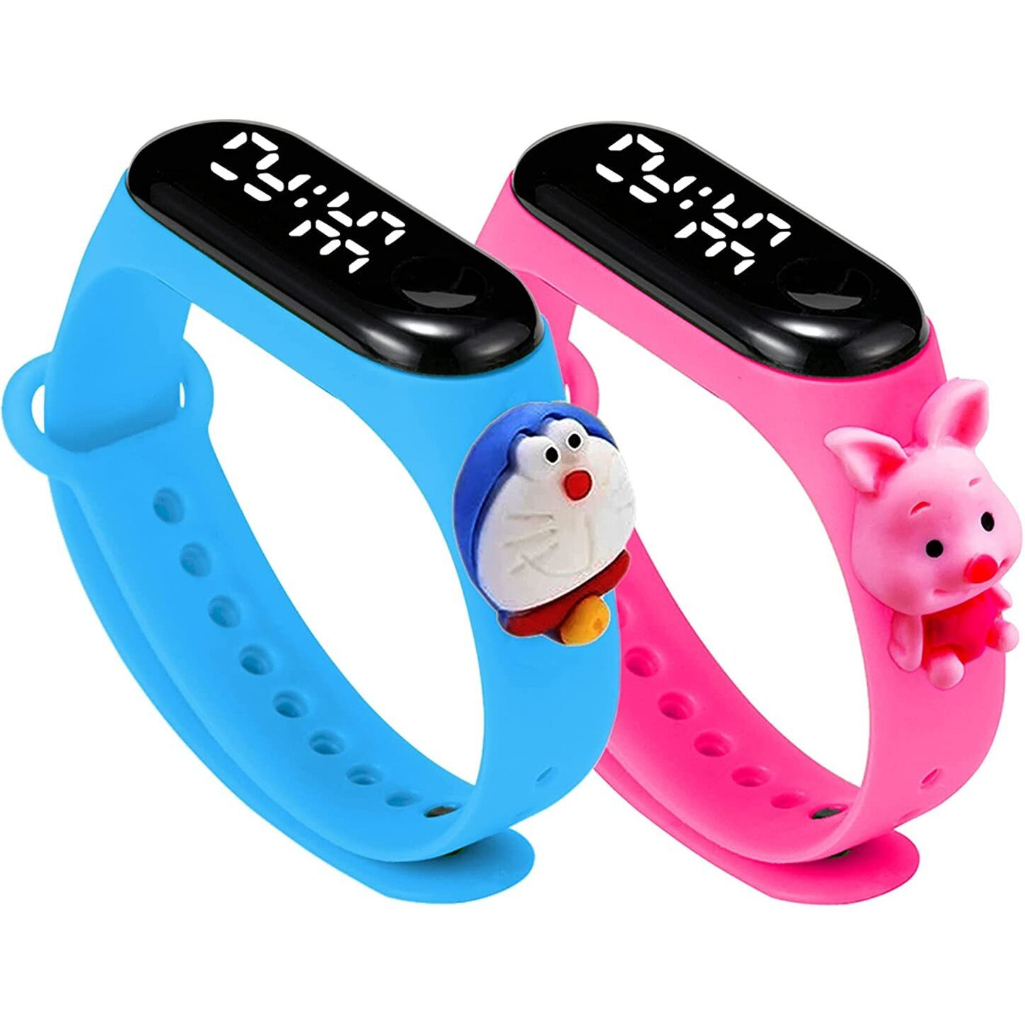 ZOVUTA Digital Dial Waterproof Stylish and Fashionable Wearable Smart Wrist Watch/LED Band for Kids/Rakhi/Colorful 3D Cartoon Character for Boys and Girls Combo (Sky Blue & Pink)