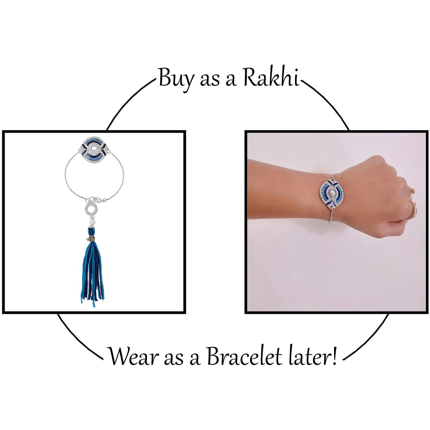 Mahi Blue Meena Work Enamel Lumba Rakhi for Bhabhi with Crystals Tassel (RAL1100673R)