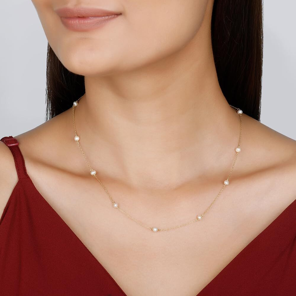 GIVA Silver Golden Delicate Pearl Necklace|Rakhi Rakshabandhan Gift For Sister Bhabhi,Gifts For Women&Girls,Pendant To Women&Girls|With Certificate Of Authenticity And 925 Stamp|6 Month Warranty*