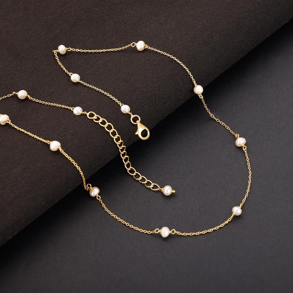 GIVA Silver Golden Delicate Pearl Necklace|Rakhi Rakshabandhan Gift For Sister Bhabhi,Gifts For Women&Girls,Pendant To Women&Girls|With Certificate Of Authenticity And 925 Stamp|6 Month Warranty*